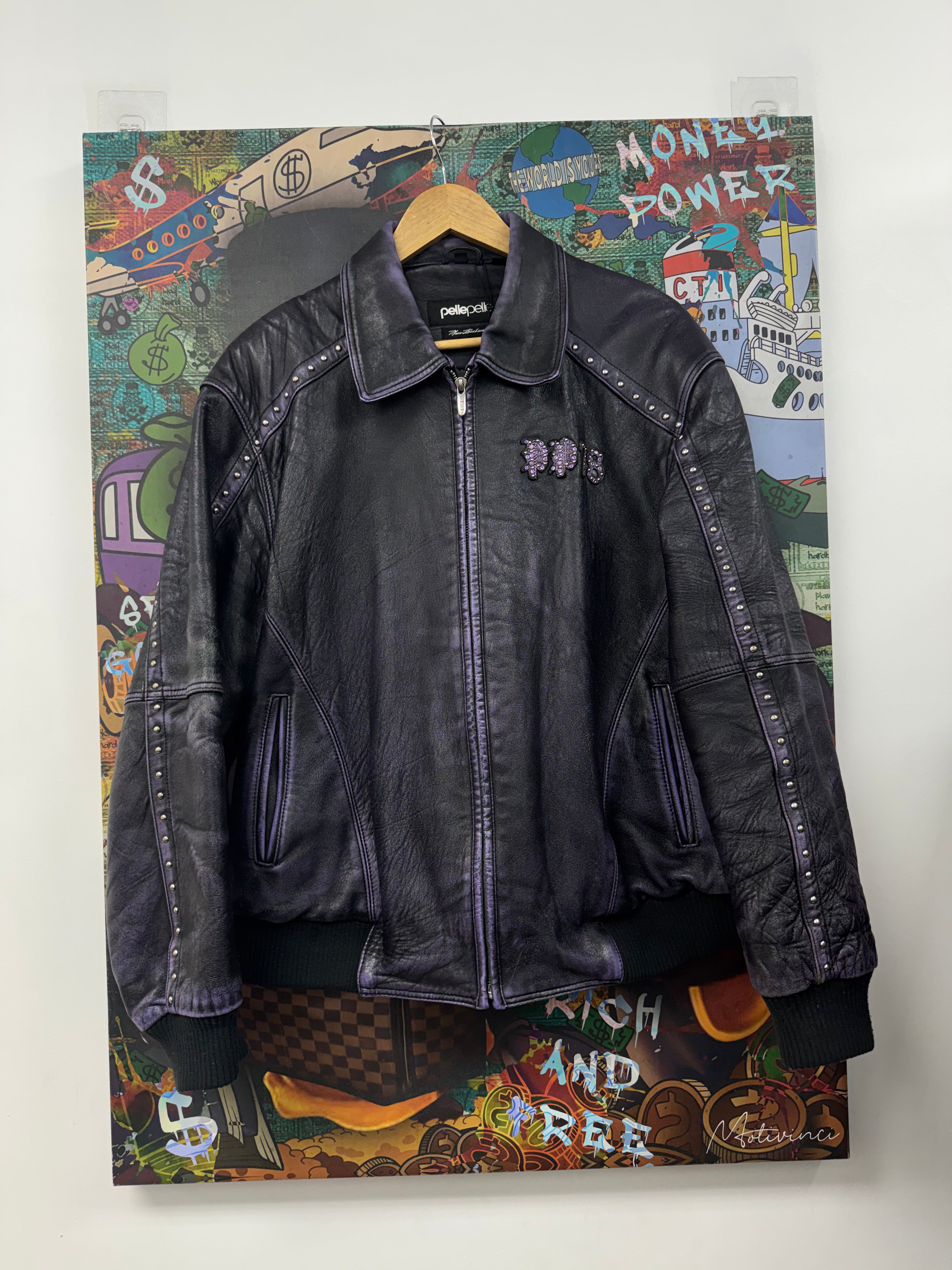 Pelle Pelle Black Purple Leather Bomber Jacket