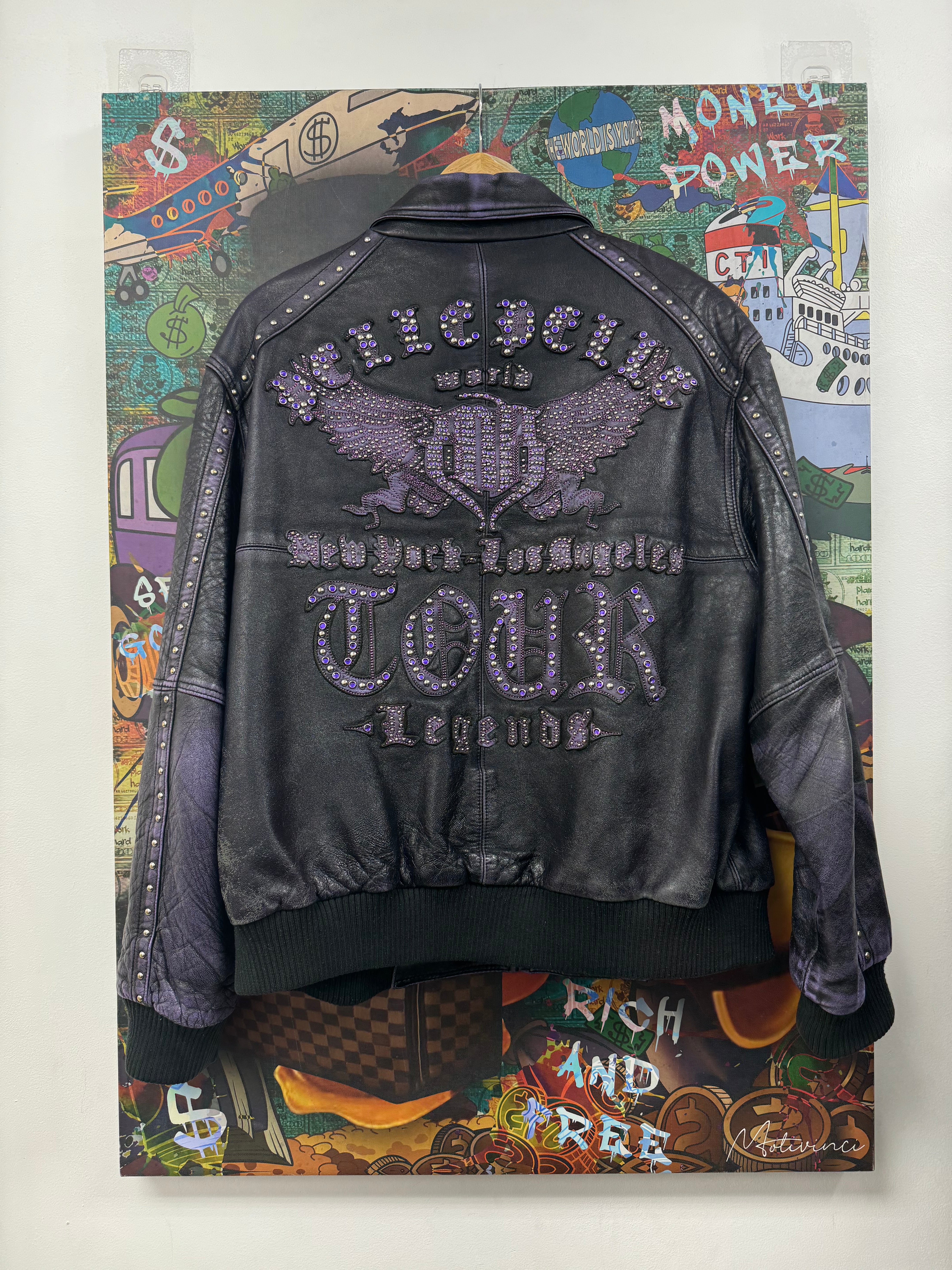 Pelle Pelle Black Purple Leather Bomber Jacket