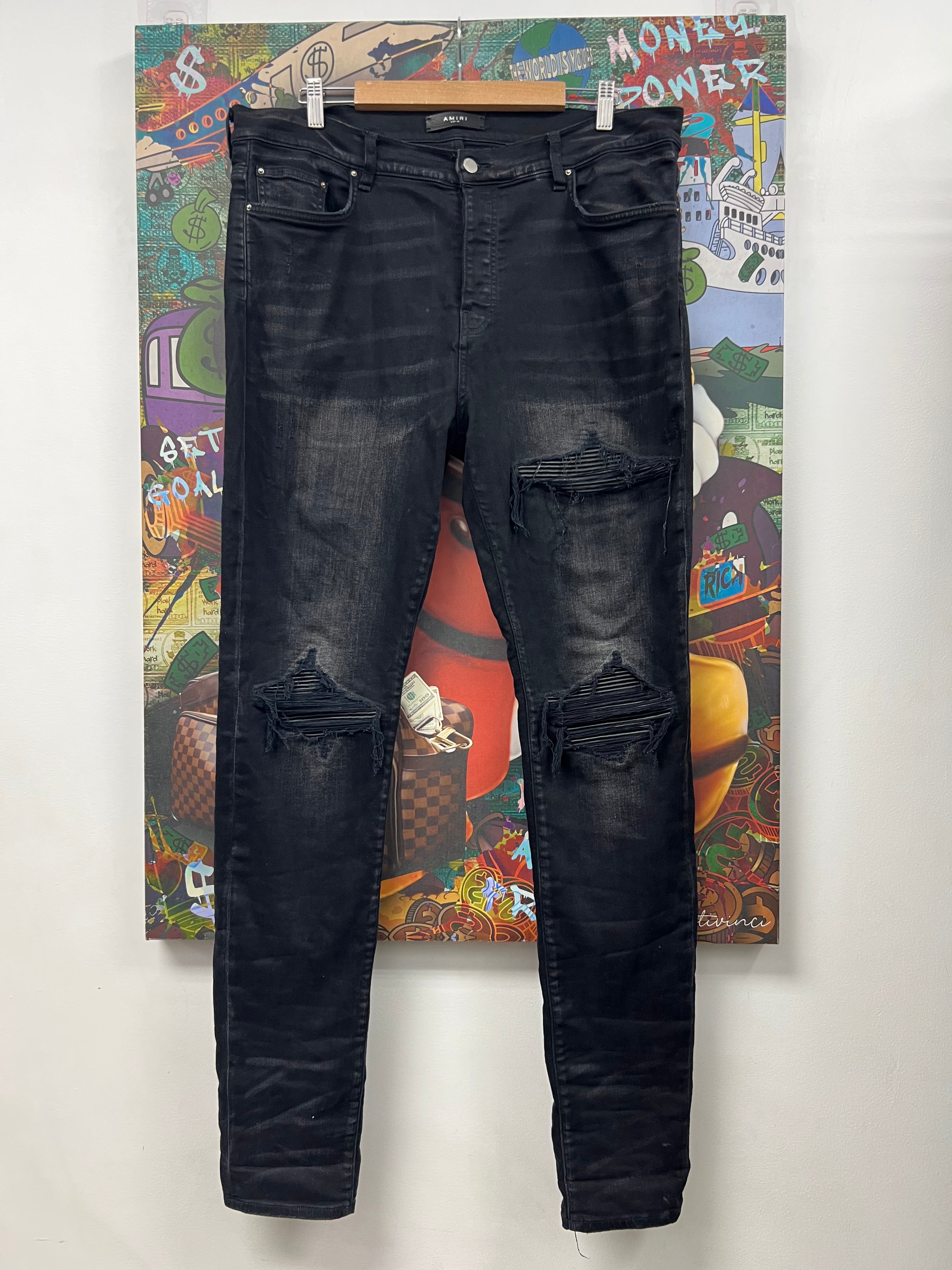 Amiri MX1 Black Wash Black Patch Jeans