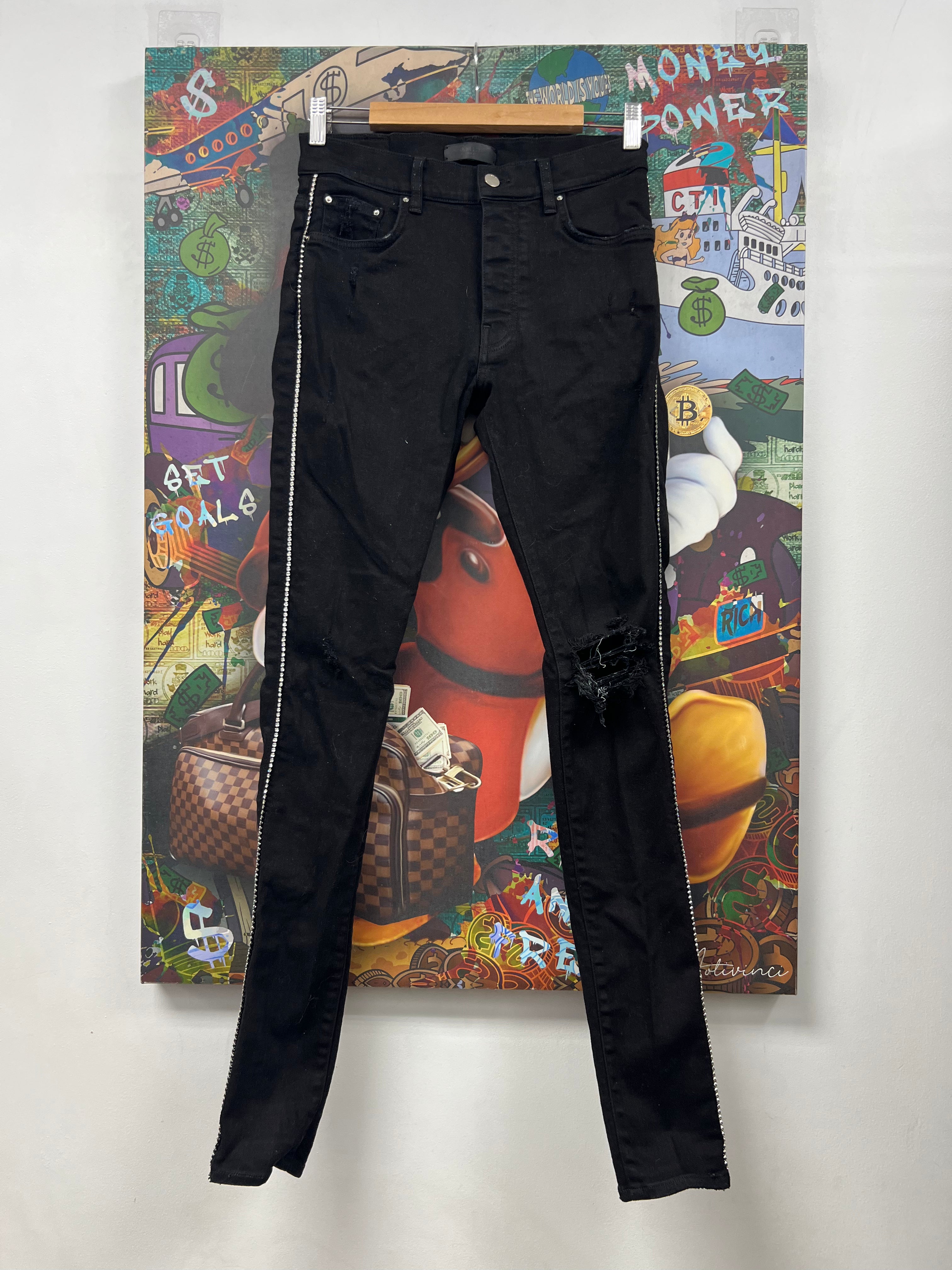 Amiri Black Crystal Stripe Jeans