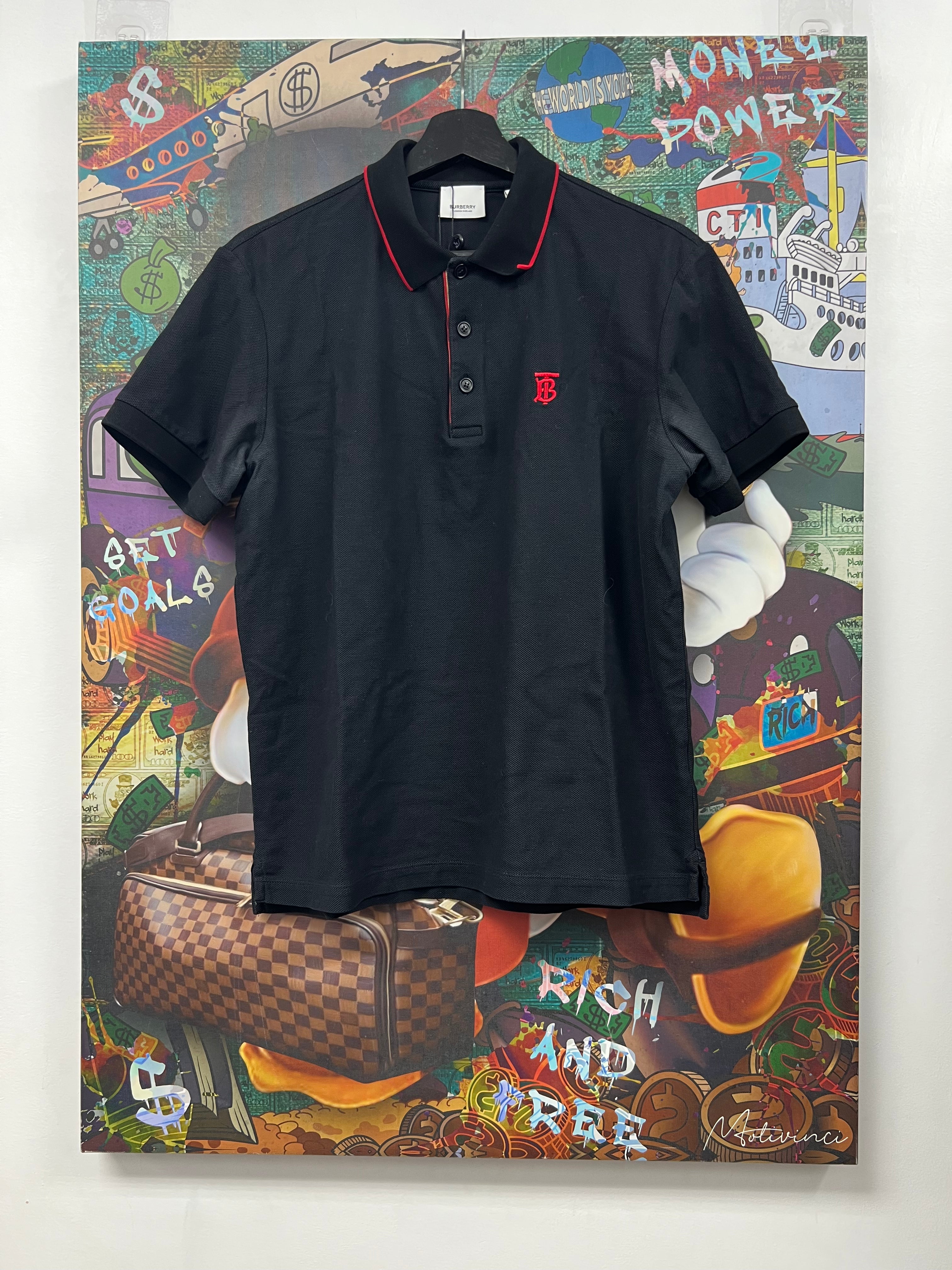 Burberry Black Red TB Monogram Polo