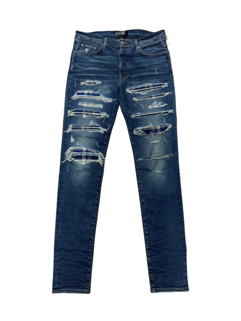 Amiri Plaid Patch Dark Wash & Blue Jeans