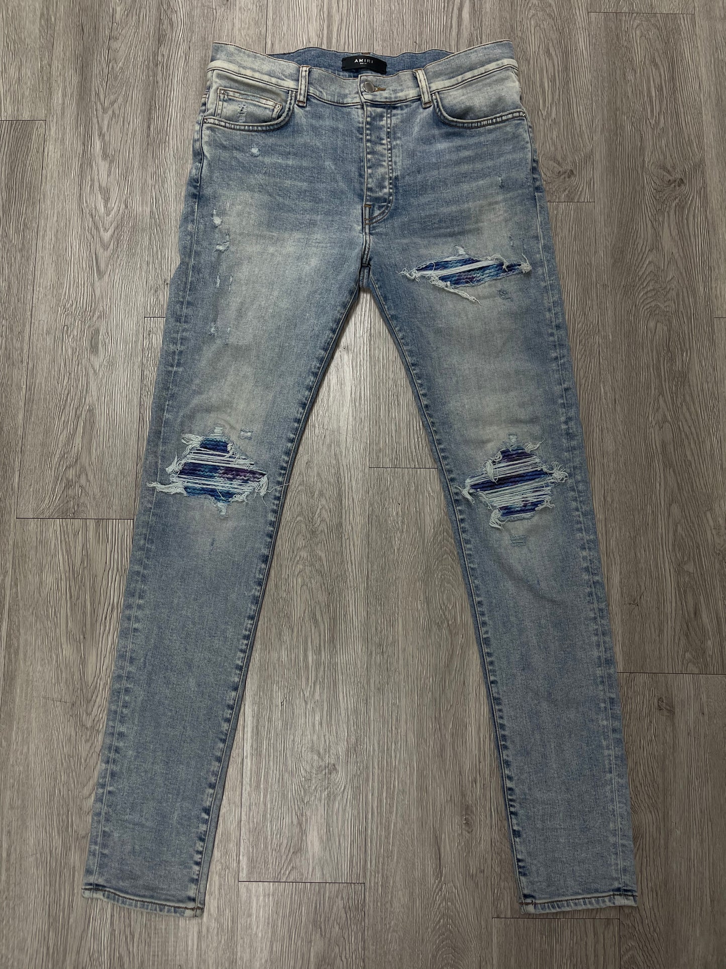 Amiri Mx1 Light Wash Aqua Patch Jeans