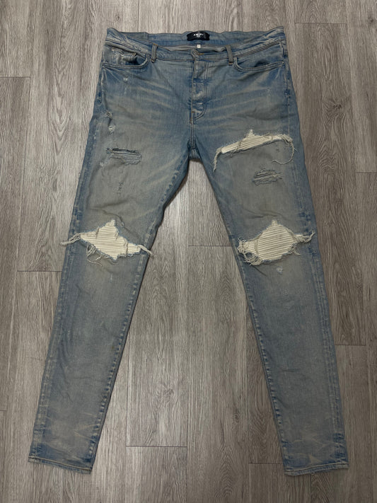 Amiri MX1 Light Wash White Patch Jeans