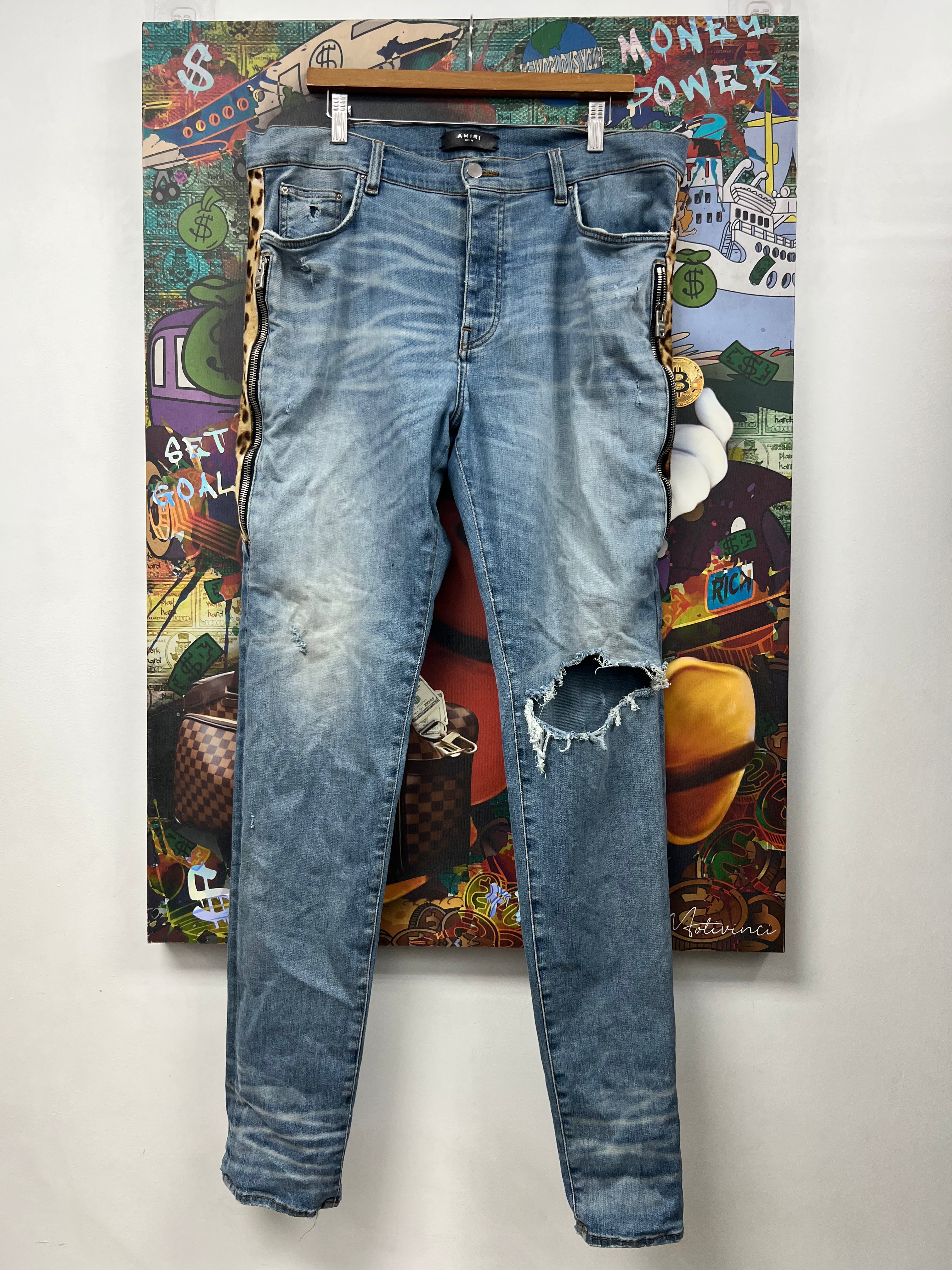 Amiri Light Wash Cheetah Zipper Jeans Jeans