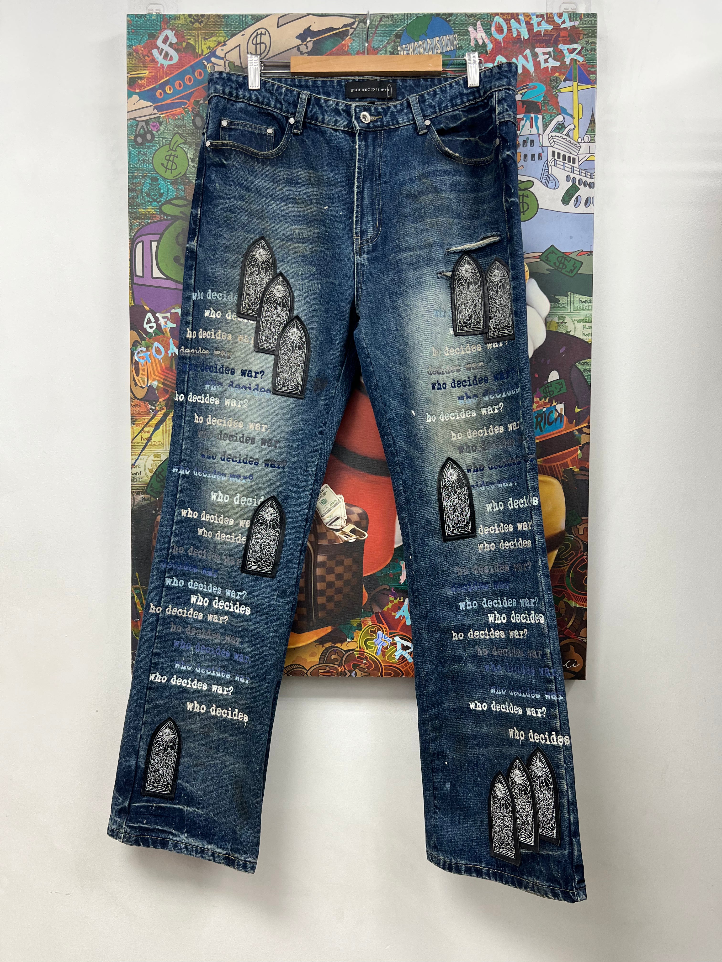 Who Decides War Dark Wash Scripture Jeans
