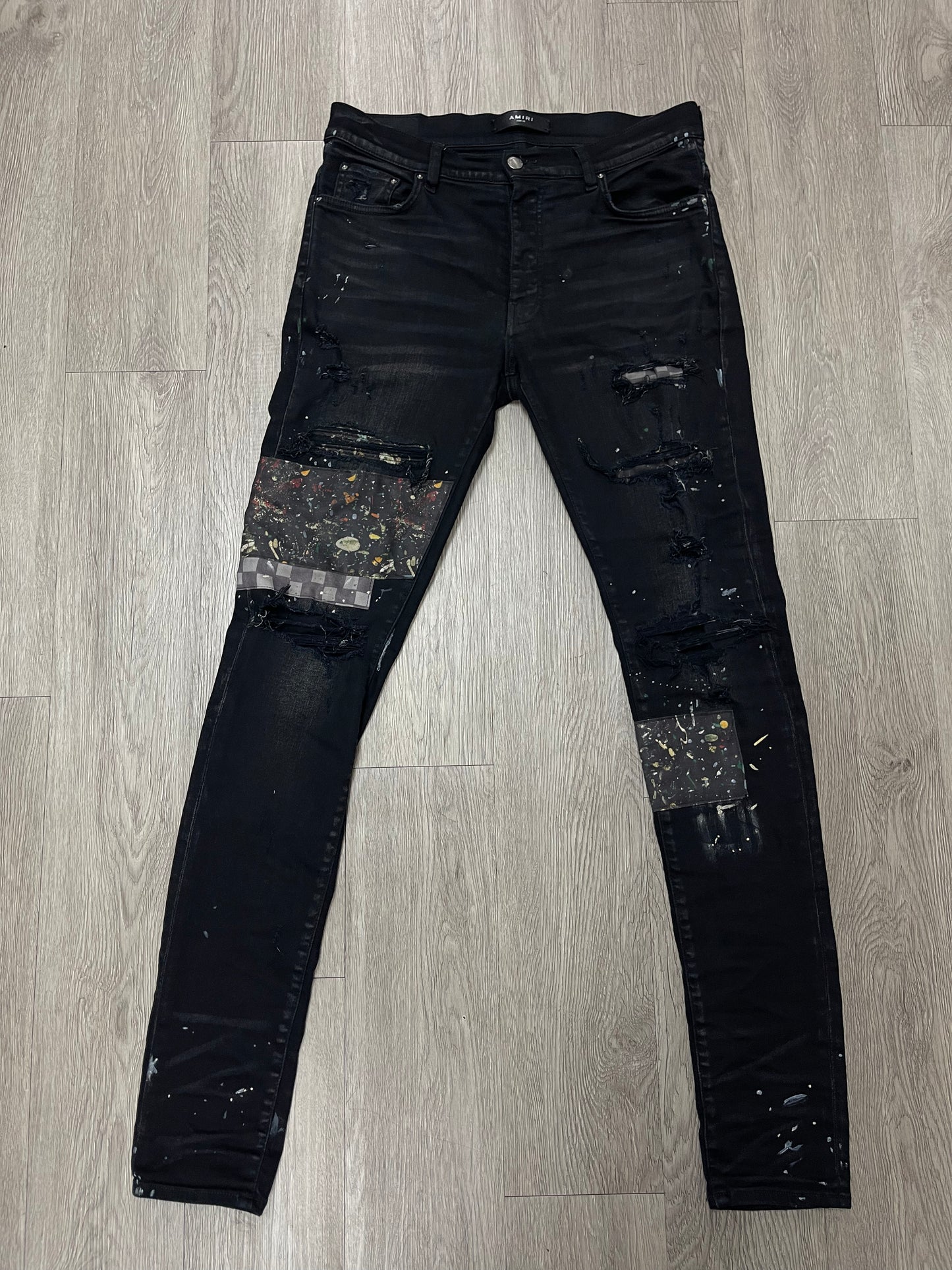 Amiri Black Paint Splatter Patchwork Jeans