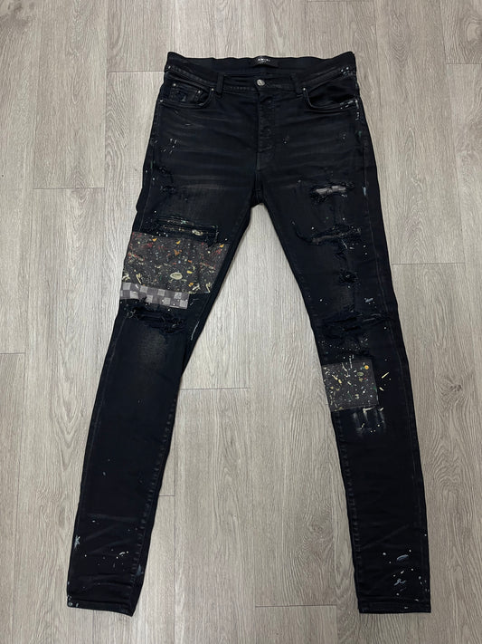 Amiri Black Paint Splatter Patchwork Jeans