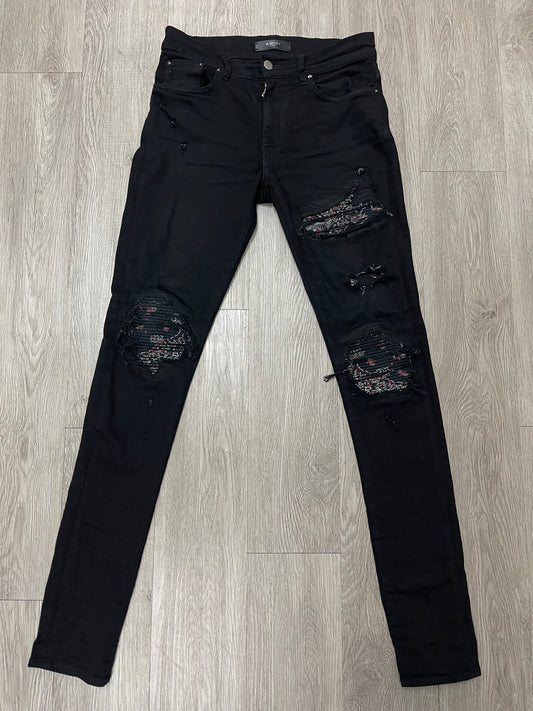 Amiri Black Red Paisley Patch Jeans