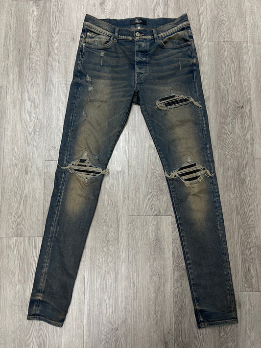 Amiri MX1 Dark Wash Black Patch Jeans