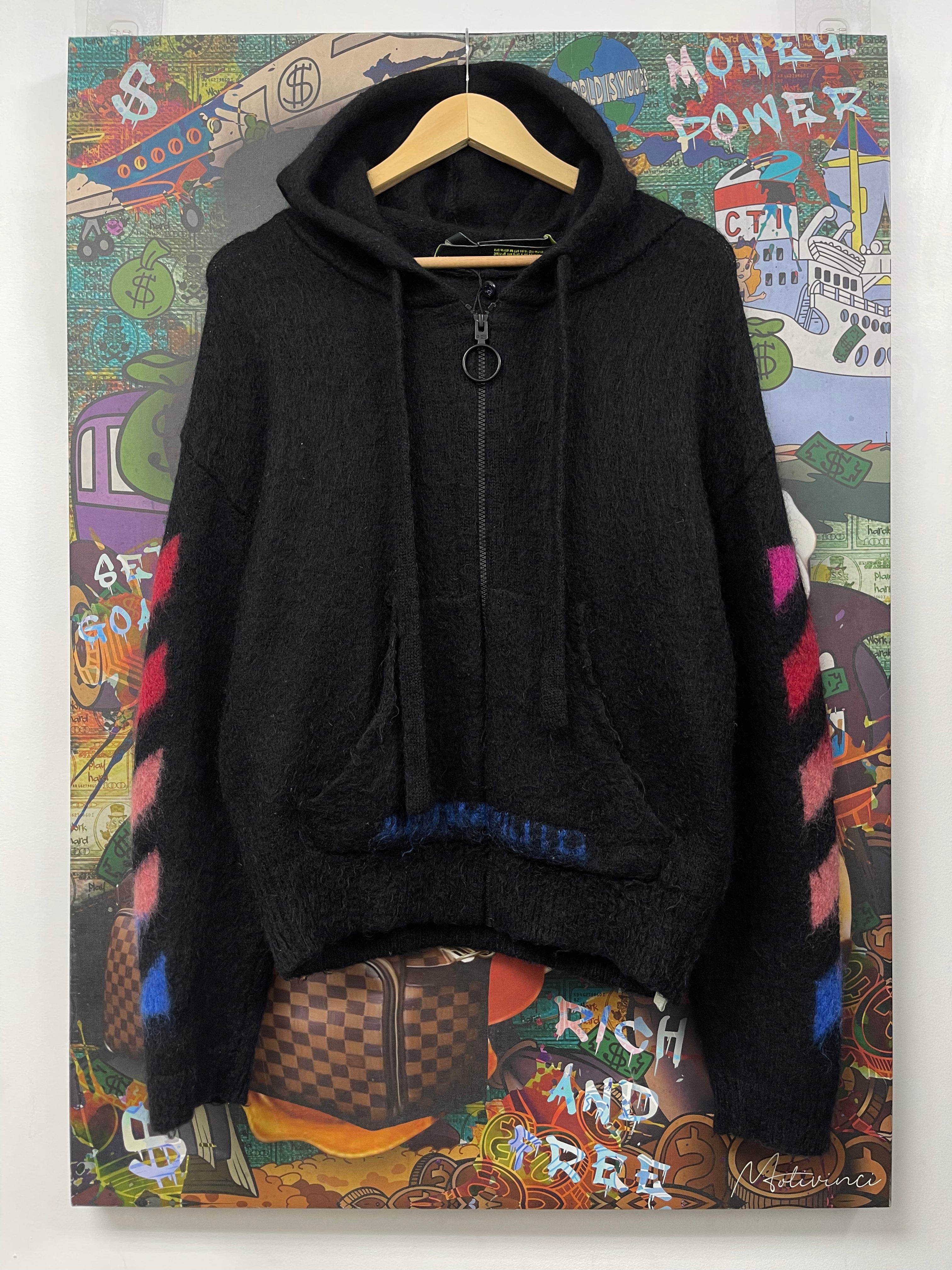 Off White Blue Pink Mohair Arrows Zip Up