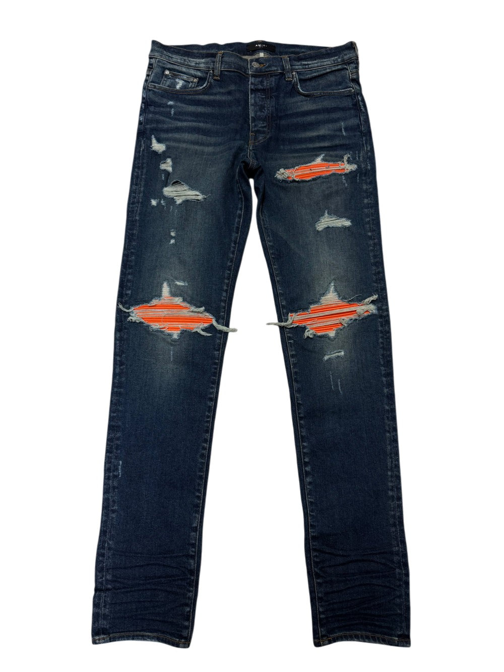 Amiri MX1 Ultra Suede Patch Deep Classic Blue & Orange Jeans