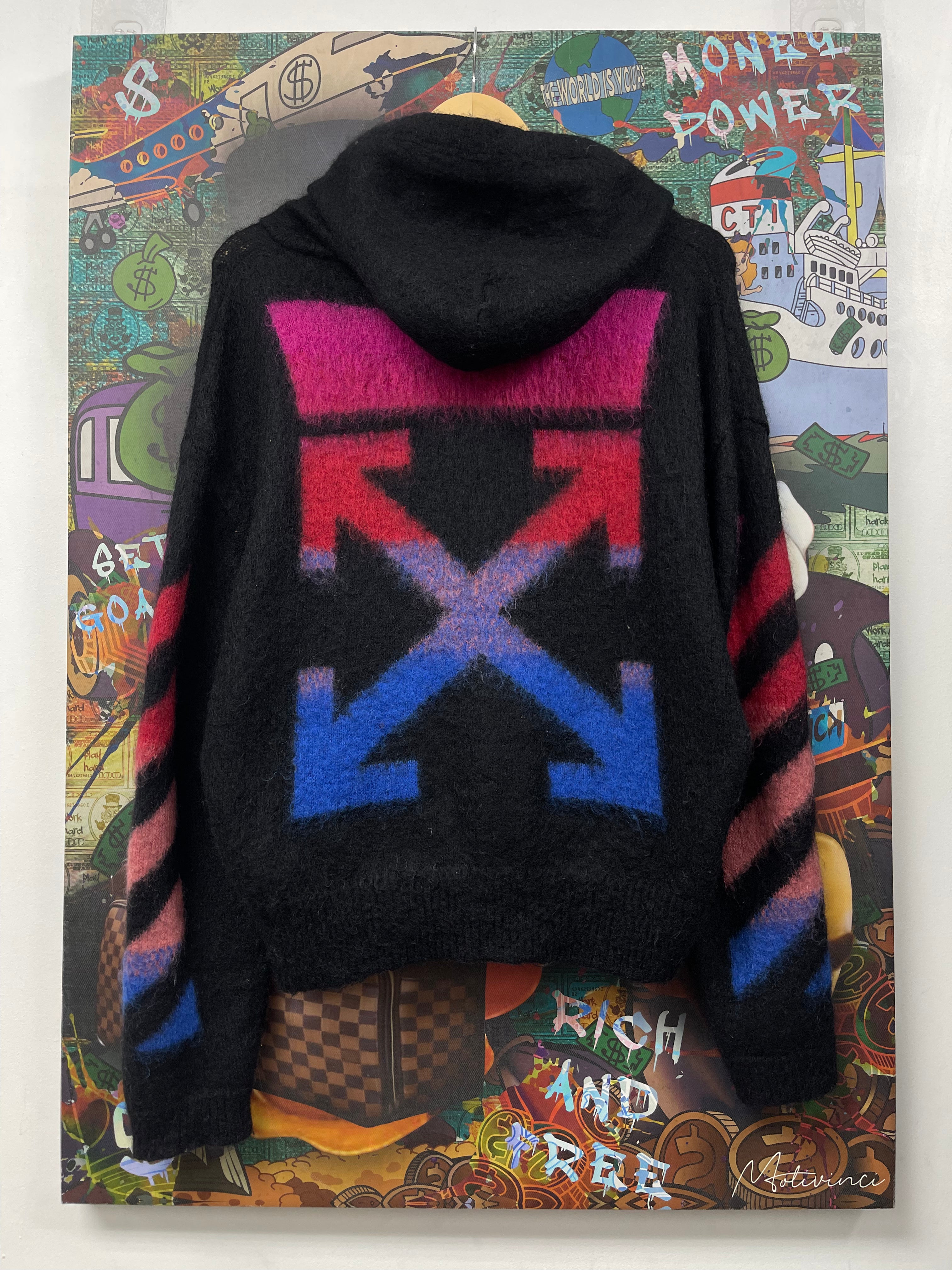 Off White Blue Pink Mohair Arrows Zip Up