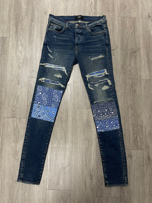 Amiri Dark Wash Blue Paisley Patchwork Jeans