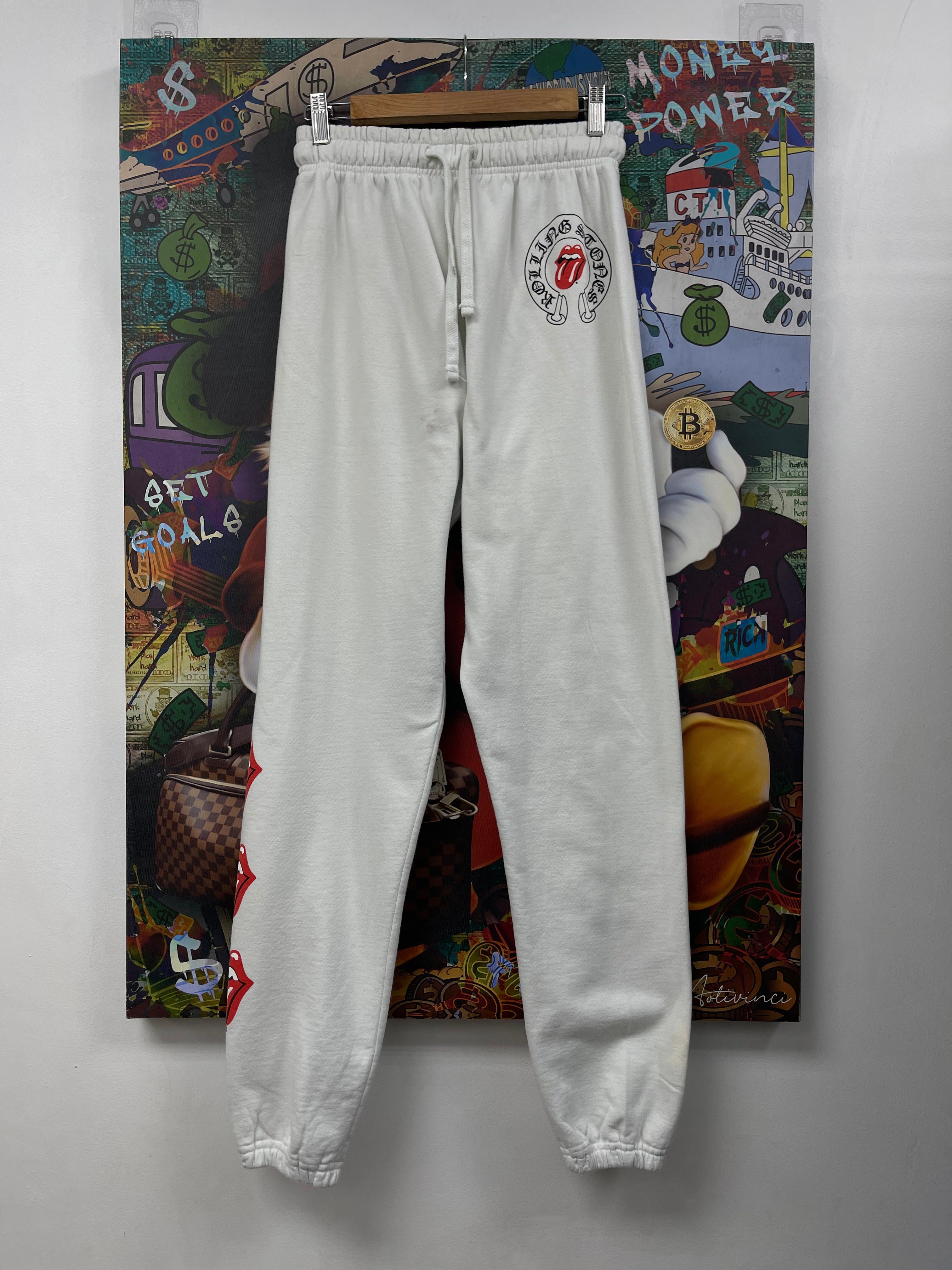 Chrome Hearts White Red Rolling Stones Sweats
