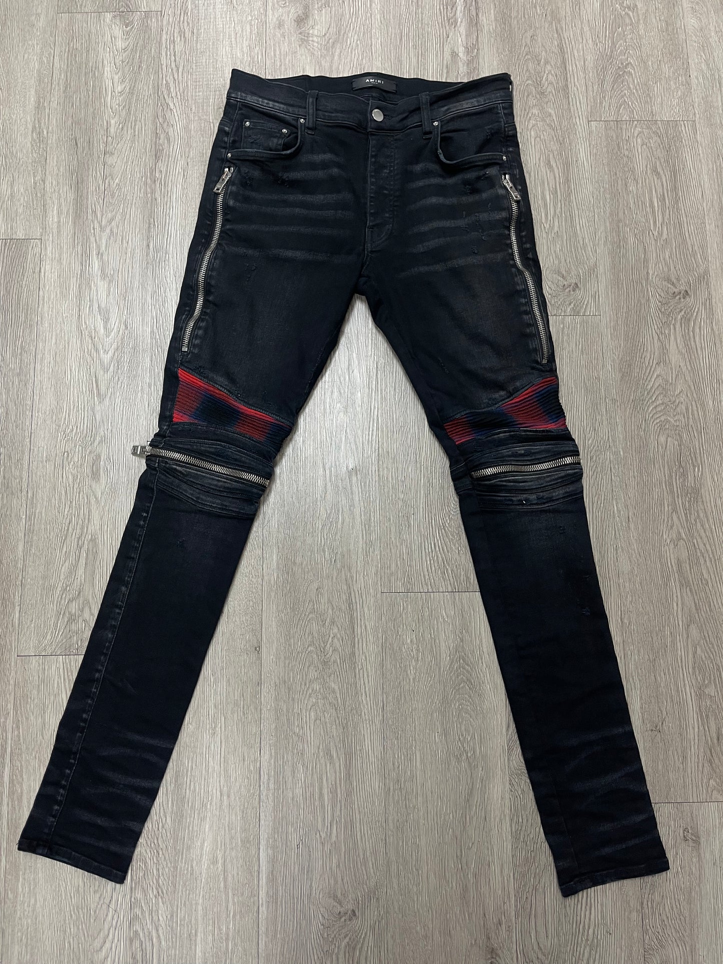 Amiri MX2 Black Wash Navy Red Plaid Jeans