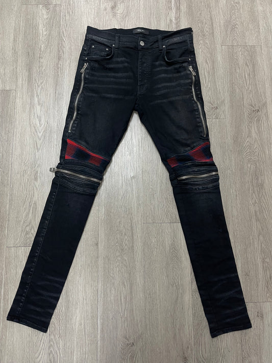 Amiri MX2 Black Wash Navy Red Plaid Jeans
