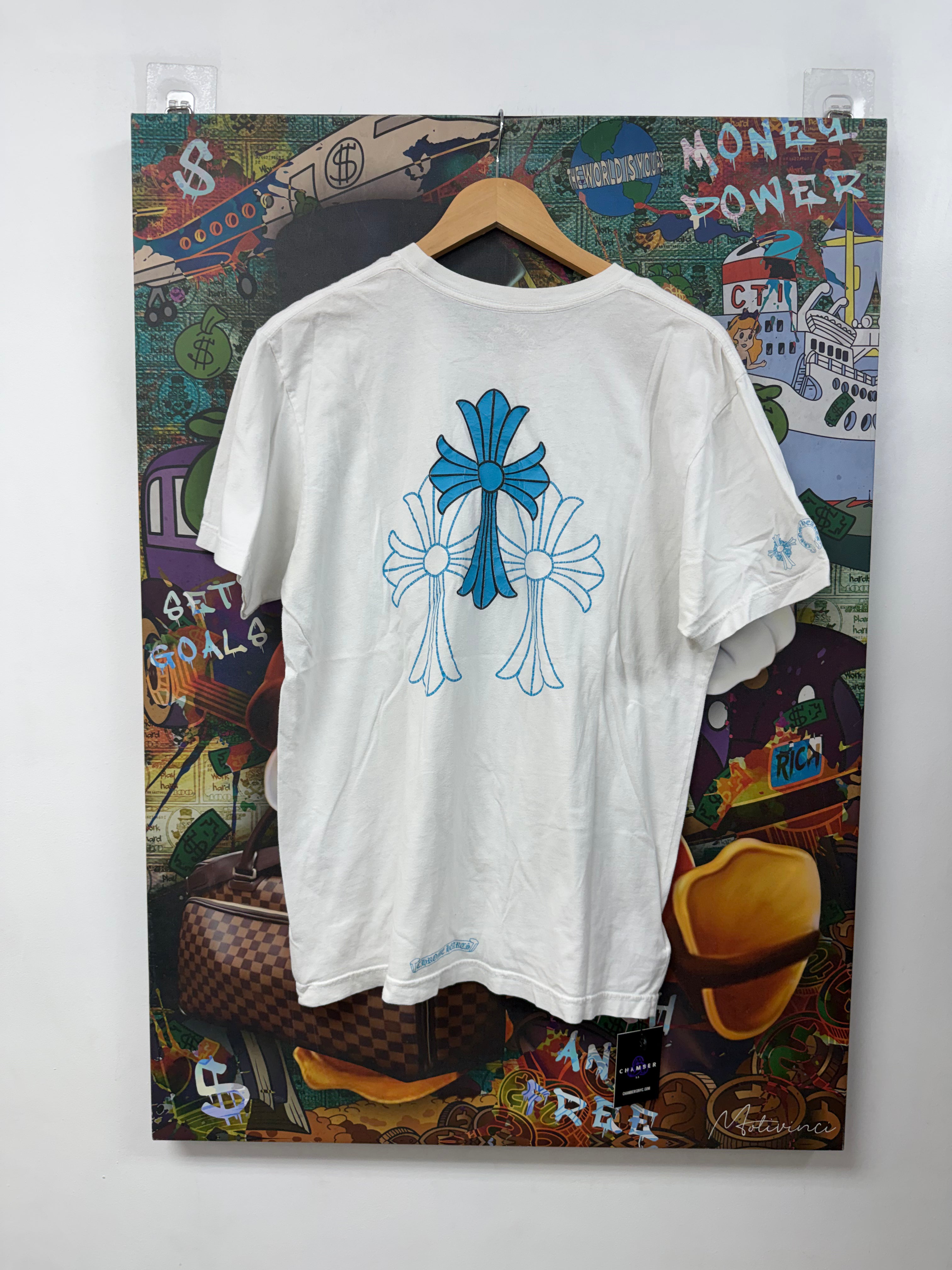 Chrome Hearts White Blue Triple Cross Tee