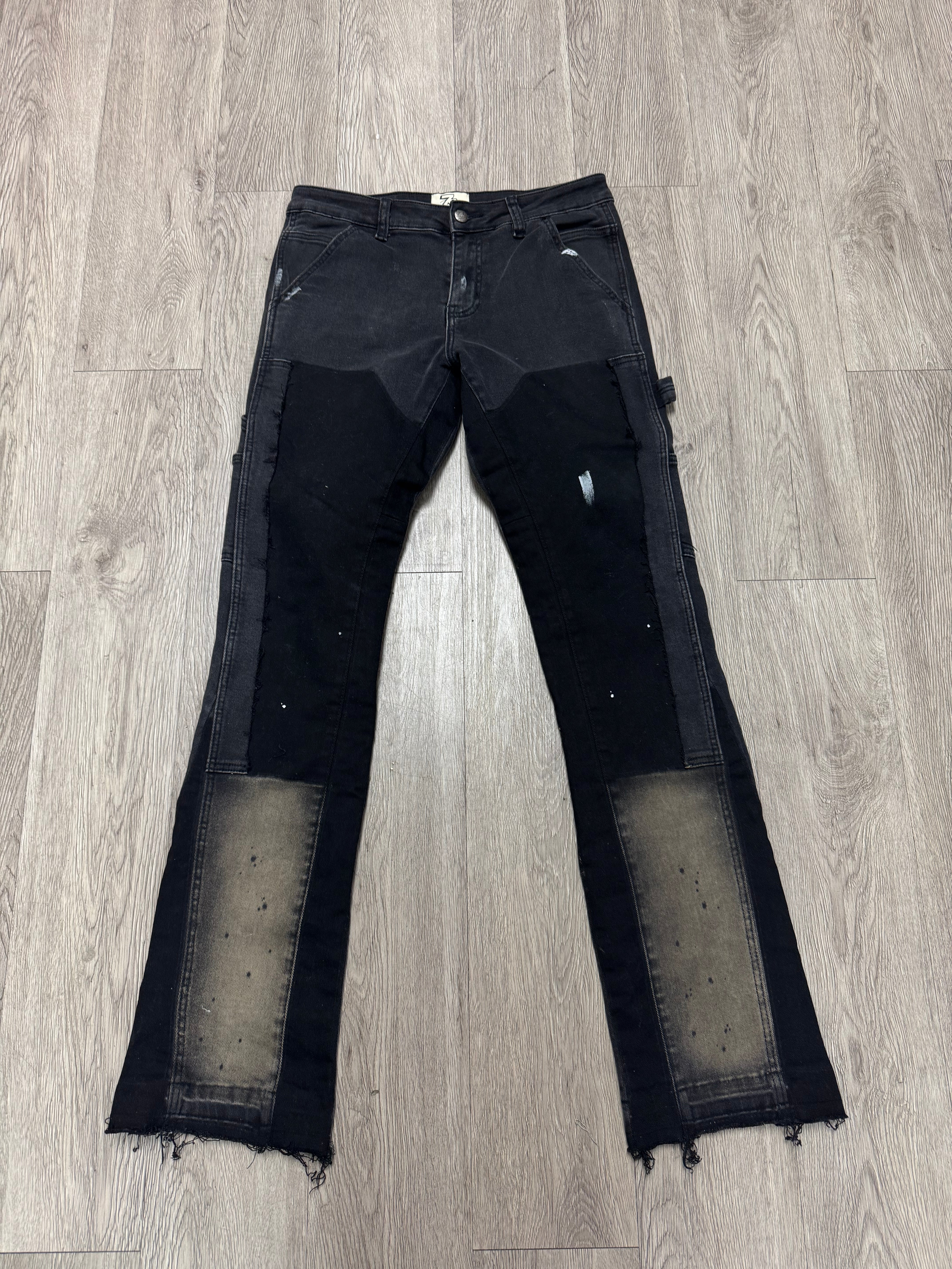 Triple Sevens Black Washed Flared Jeans