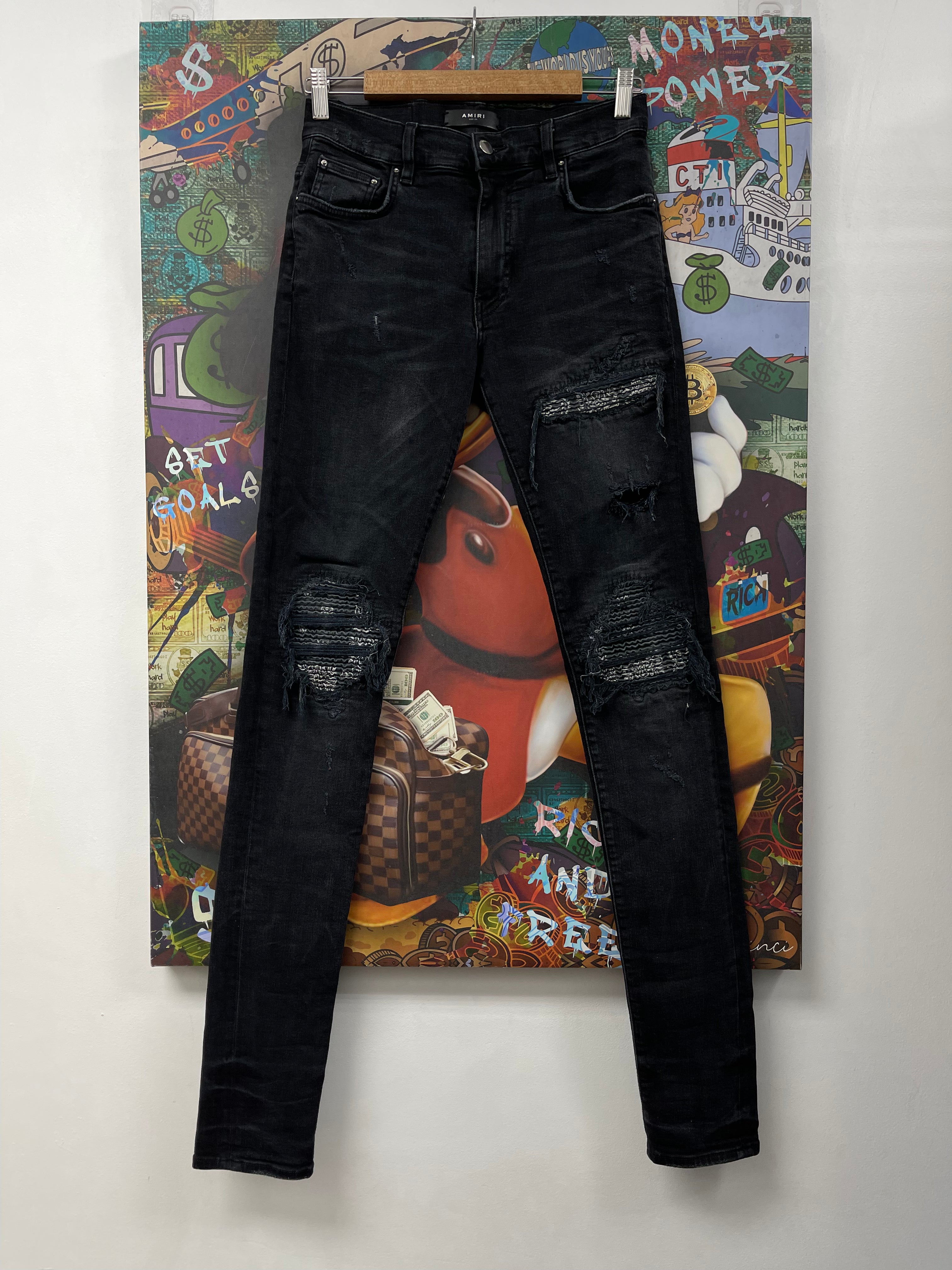Amiri MX1 Black Wash Paisley Patch (Old Season Zipper) Jeans