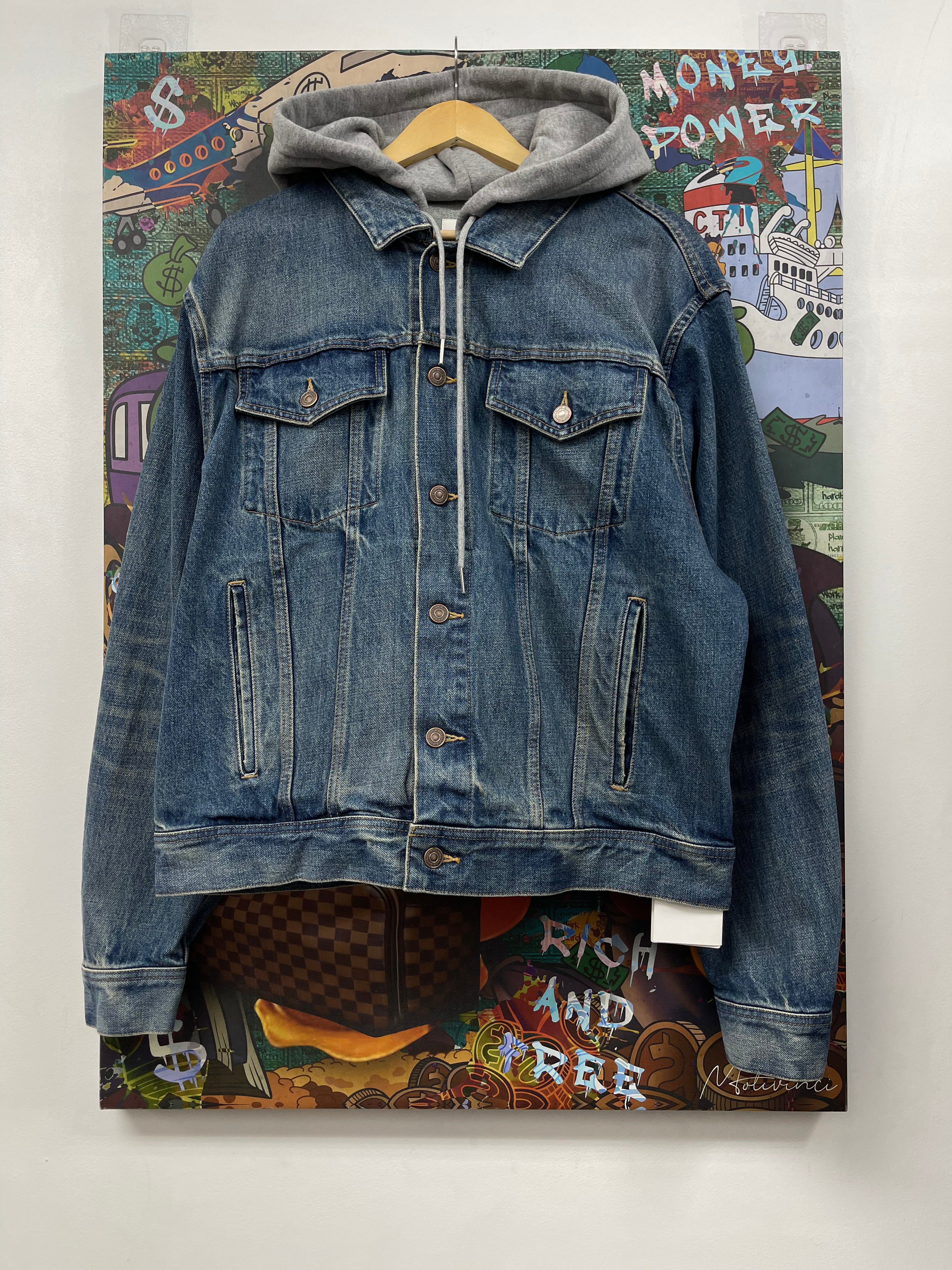 Celine Light Wash Grey Hood Logo Denim Jacket