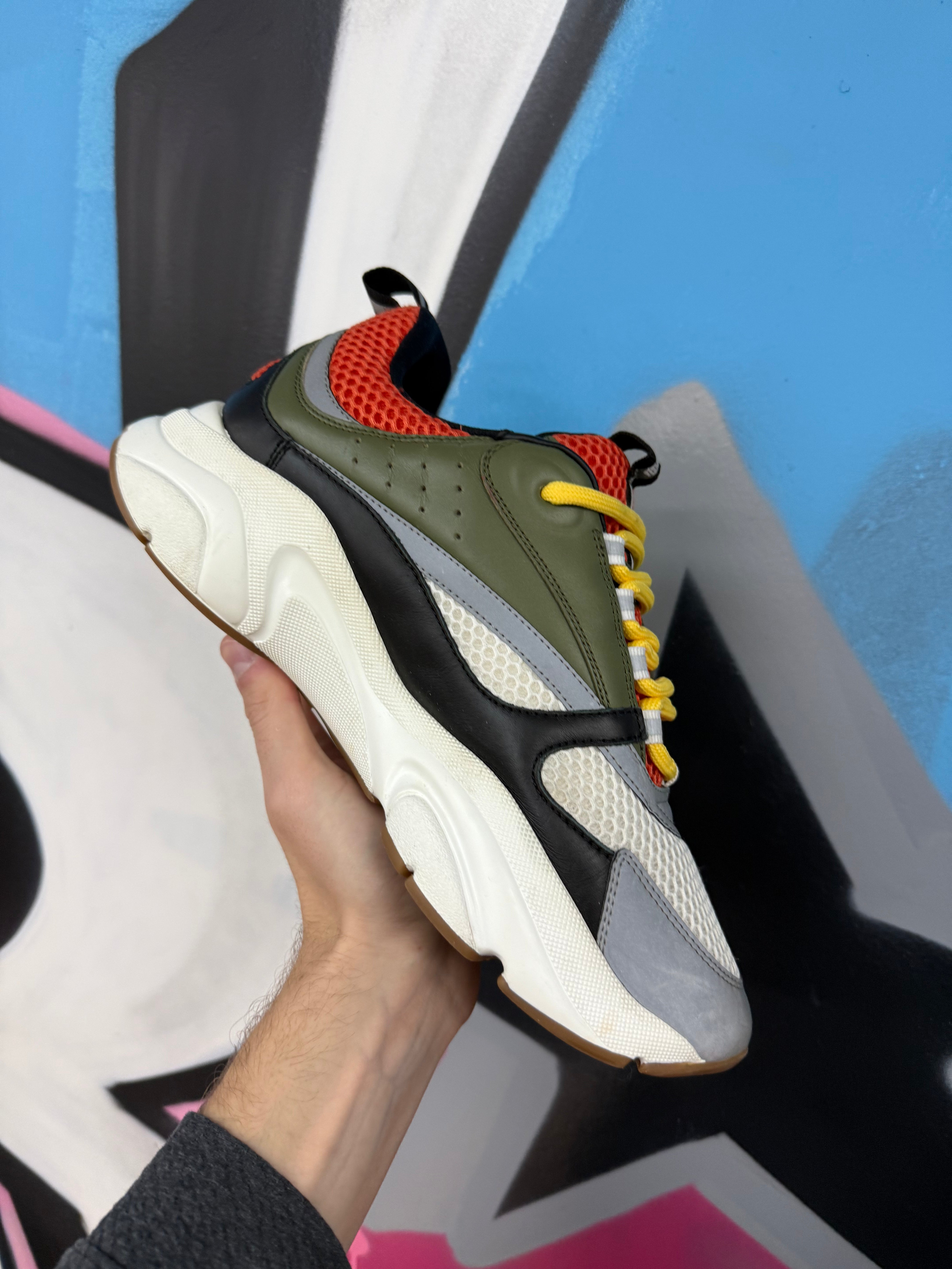 Dior B22 Olive Yellow Orange Sneakers