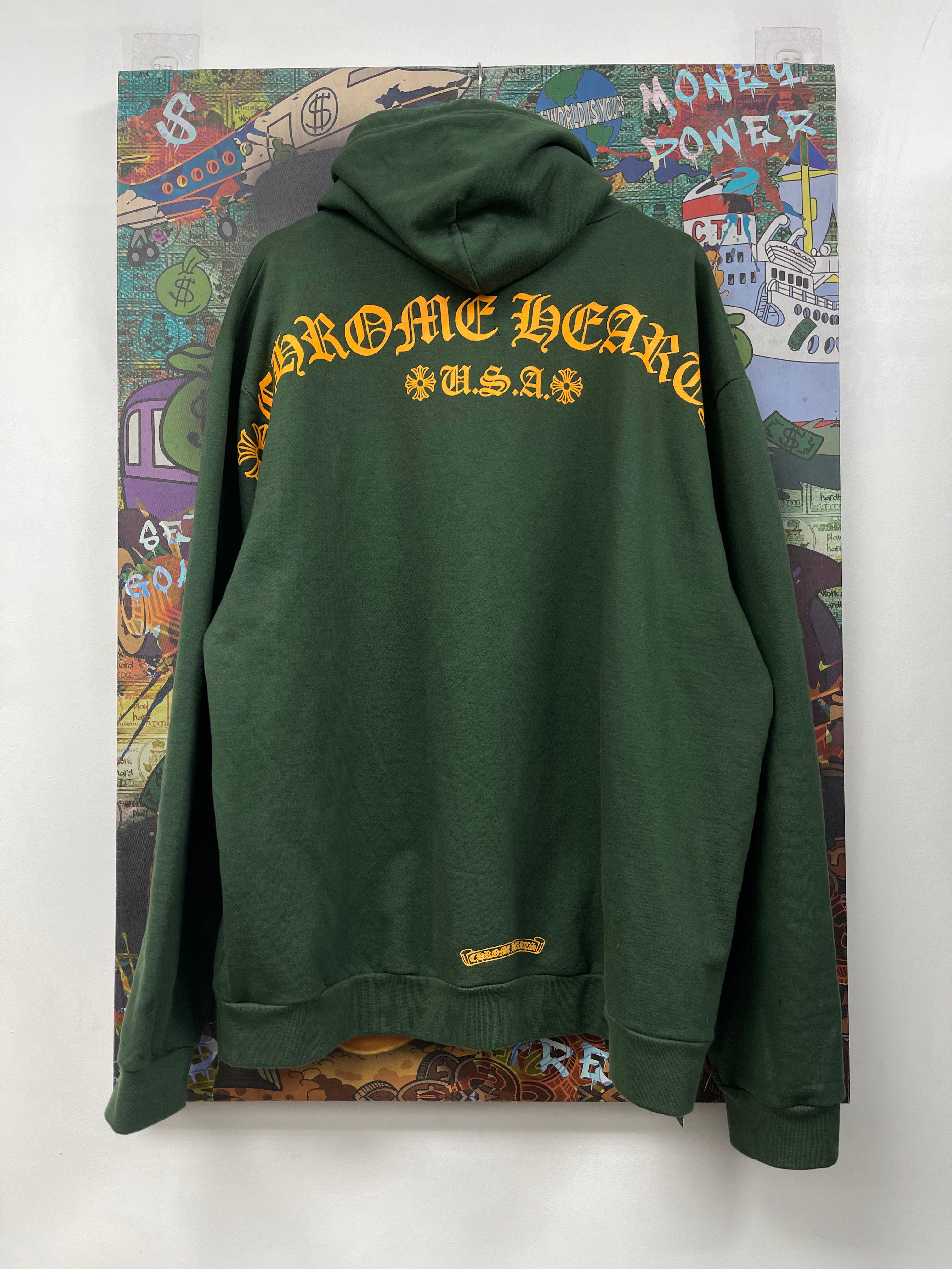 Chrome Hearts Green Yellow T-Bar USA Shoulder Hoodie