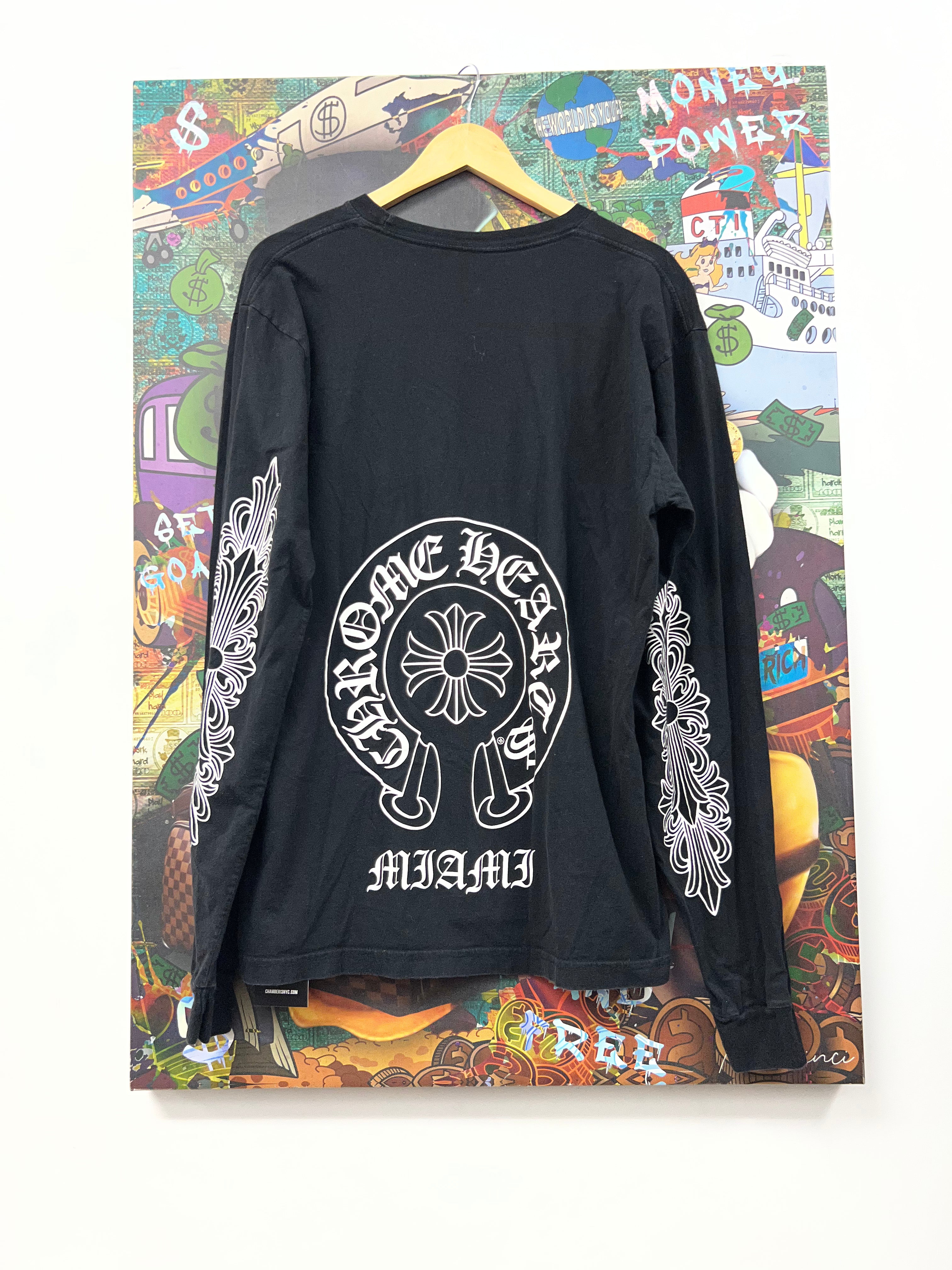 Chrome Hearts Black Floral Horseshoe Miami Long Sleeve