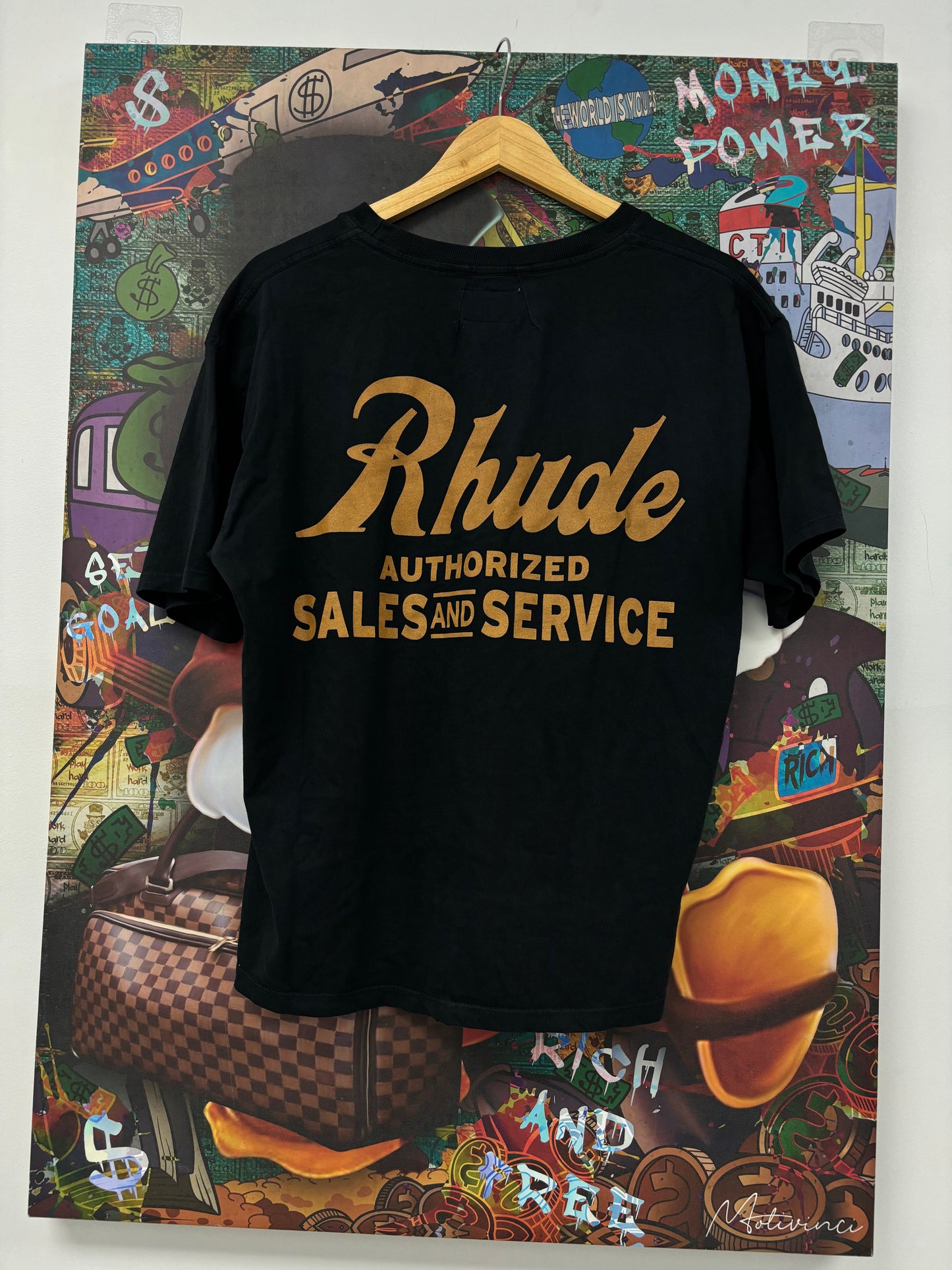 Rhude Script Logo Tee Navy Cream Used Small N/A