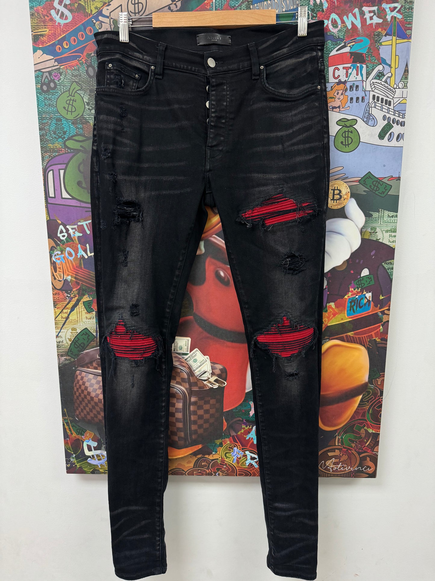 Amiri Jeans MX1 Black Red Patch Used 32 N/A