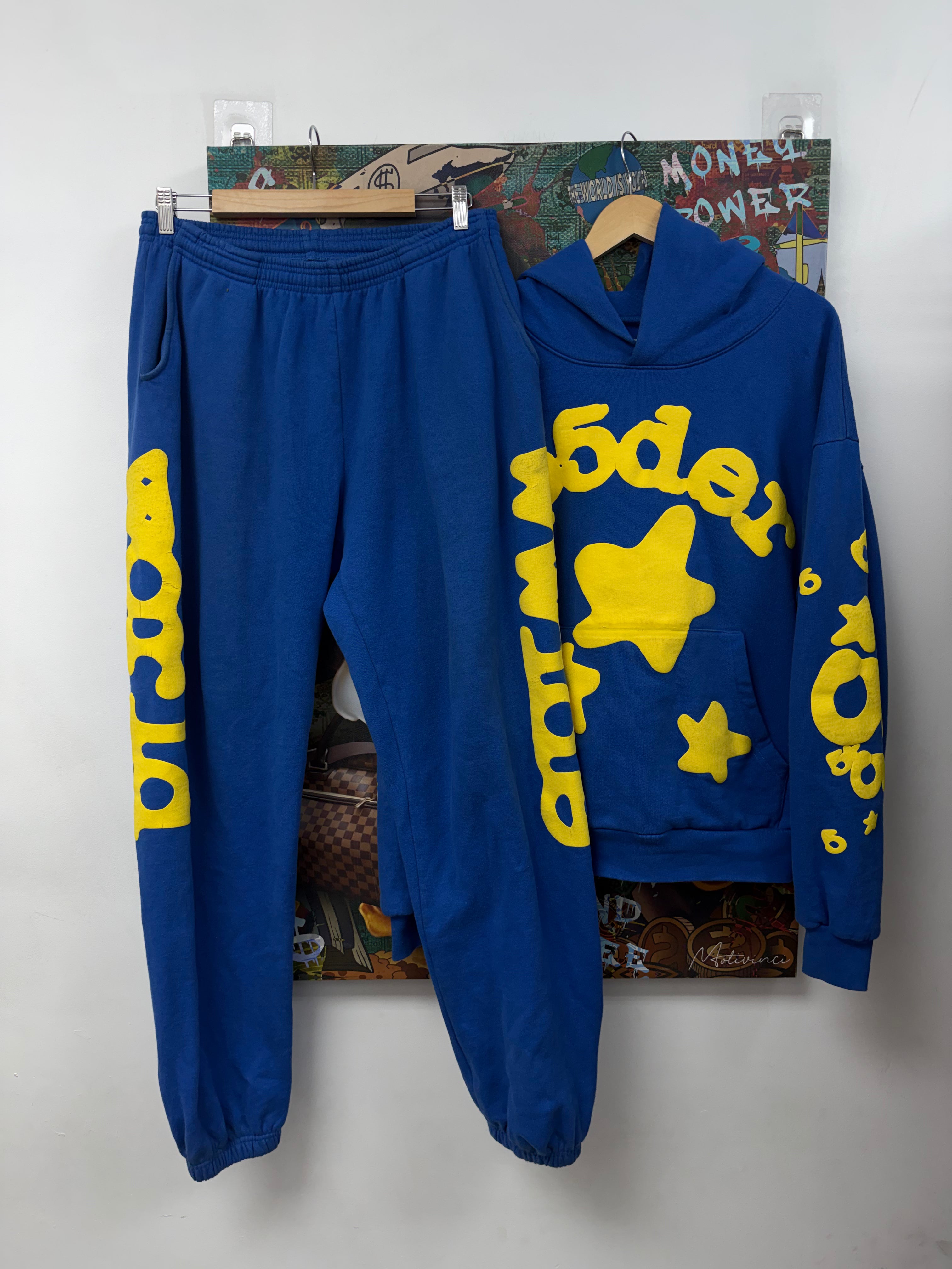 Sp5der Blue Yellow Beluga Sweatsuit