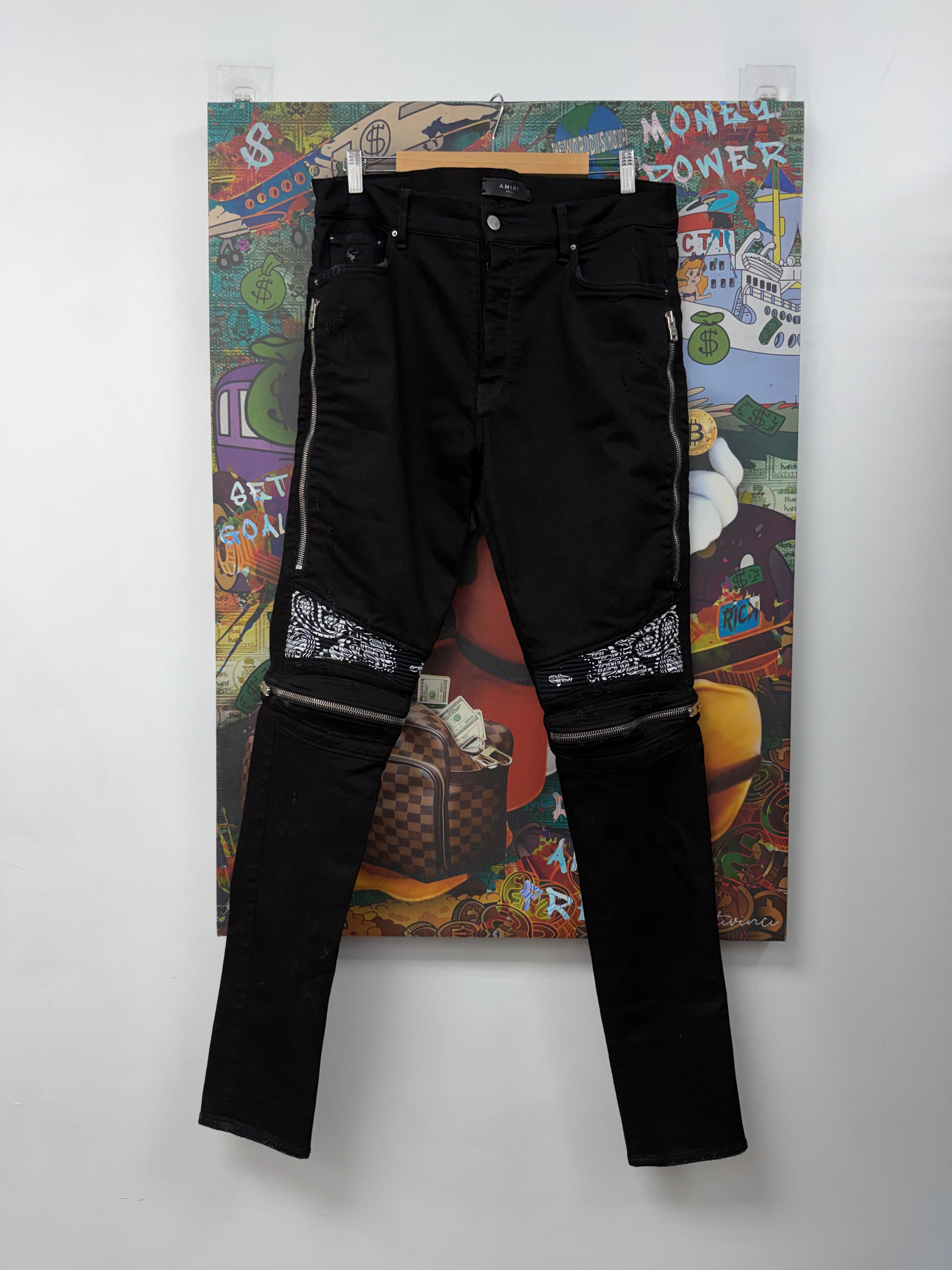 Amiri MX2 Black White Paisley Patch Jeans