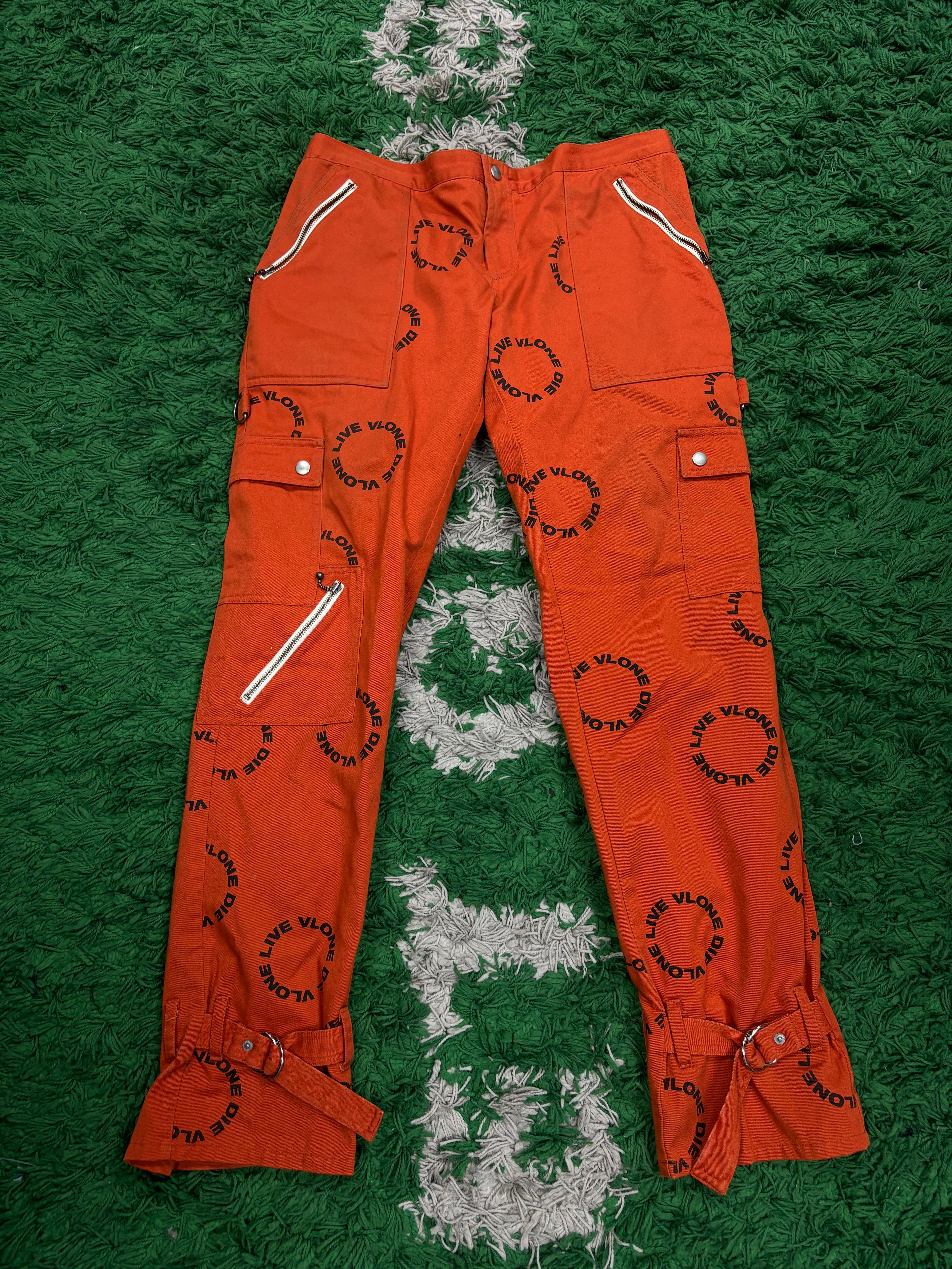 Vlone Orange Black All Over Cargo Pants Used XL