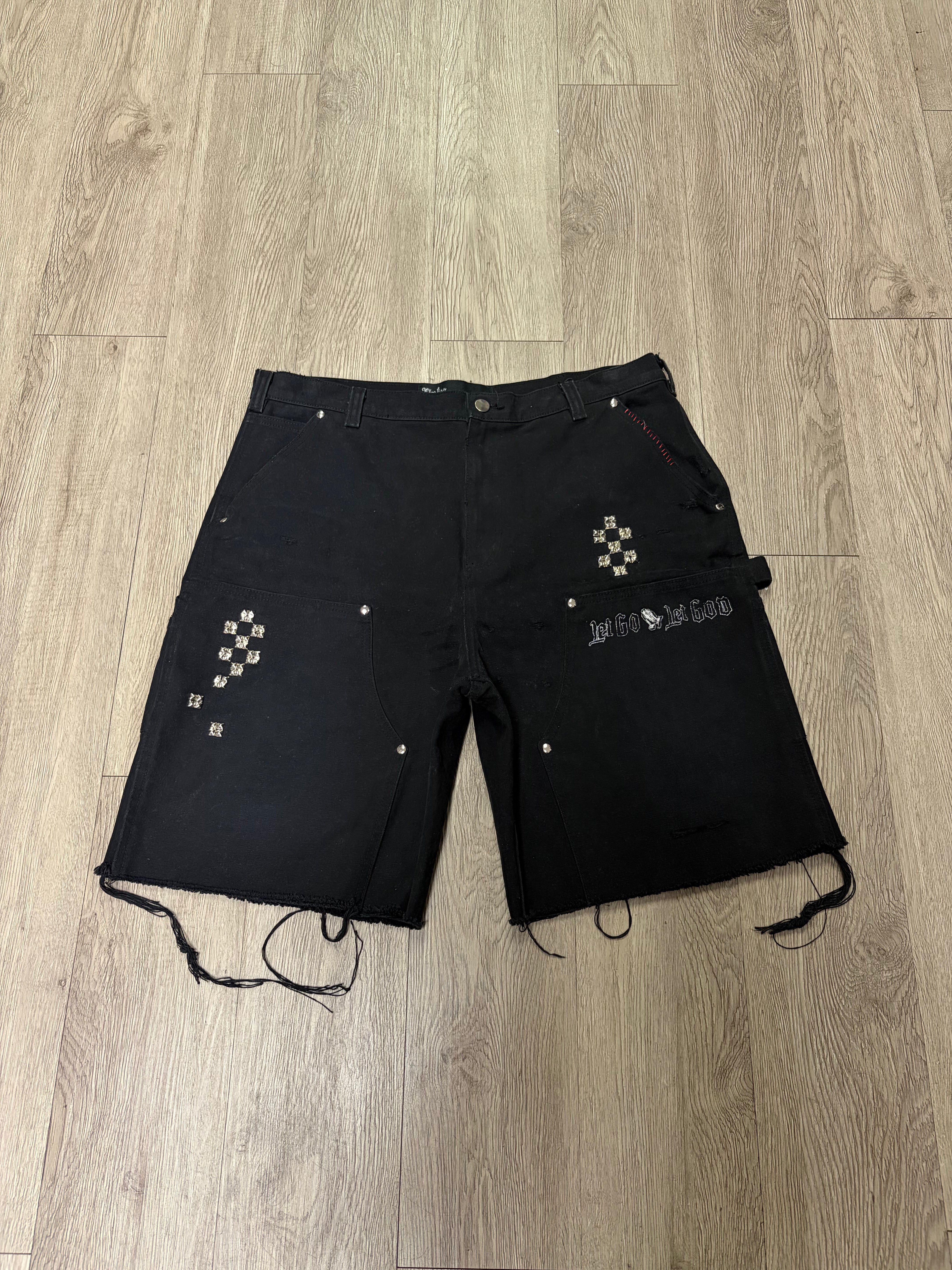 Paly Black Studded Carpenter Shorts