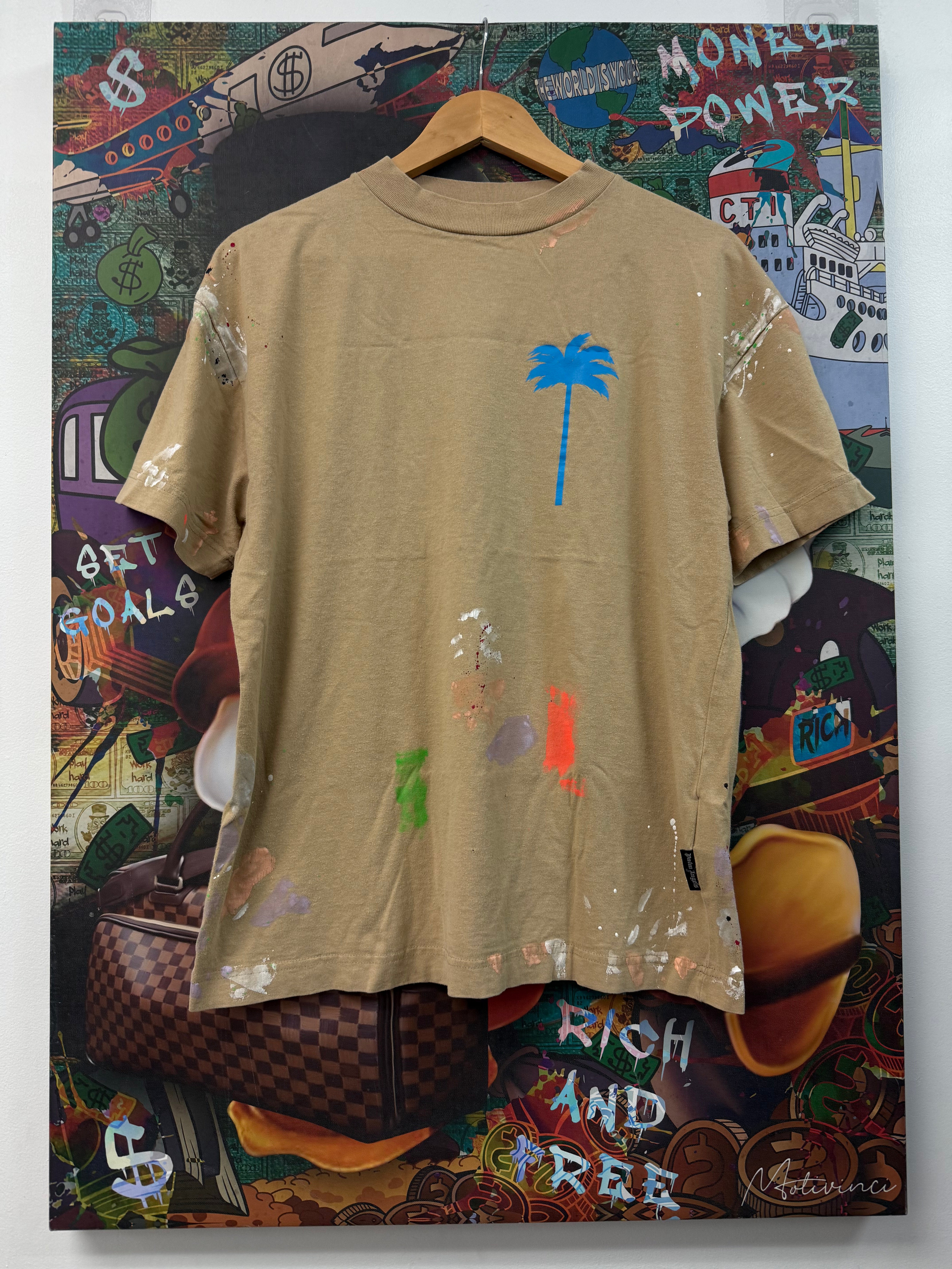 Palm Angels Tan Paint Splatter Tree Tee
