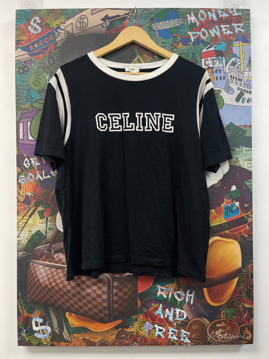 Celine Women's White Black Spellout Logo Tee