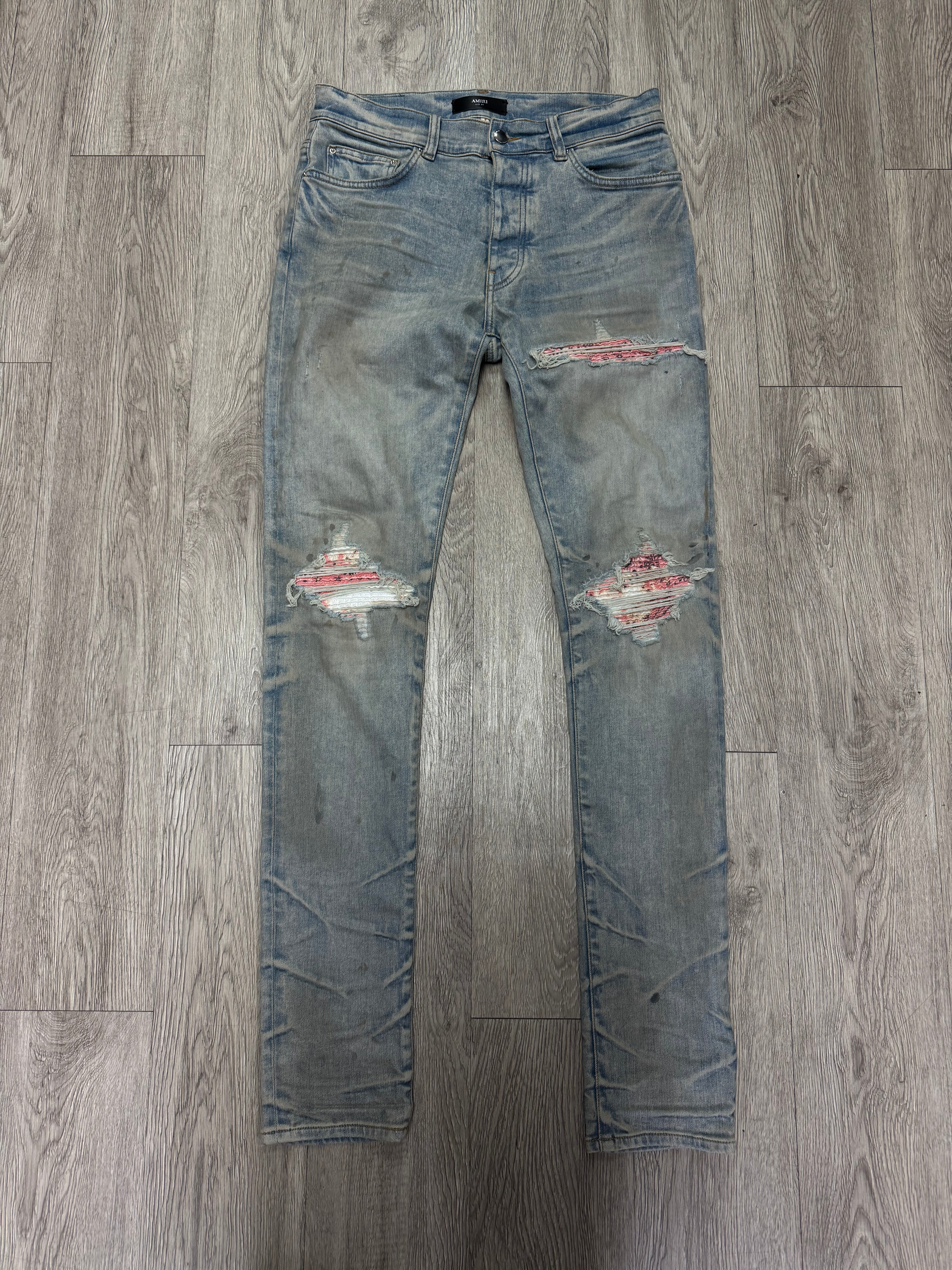 Amiri Dirty Wash Pink Paisley Patch MX1 Jeans