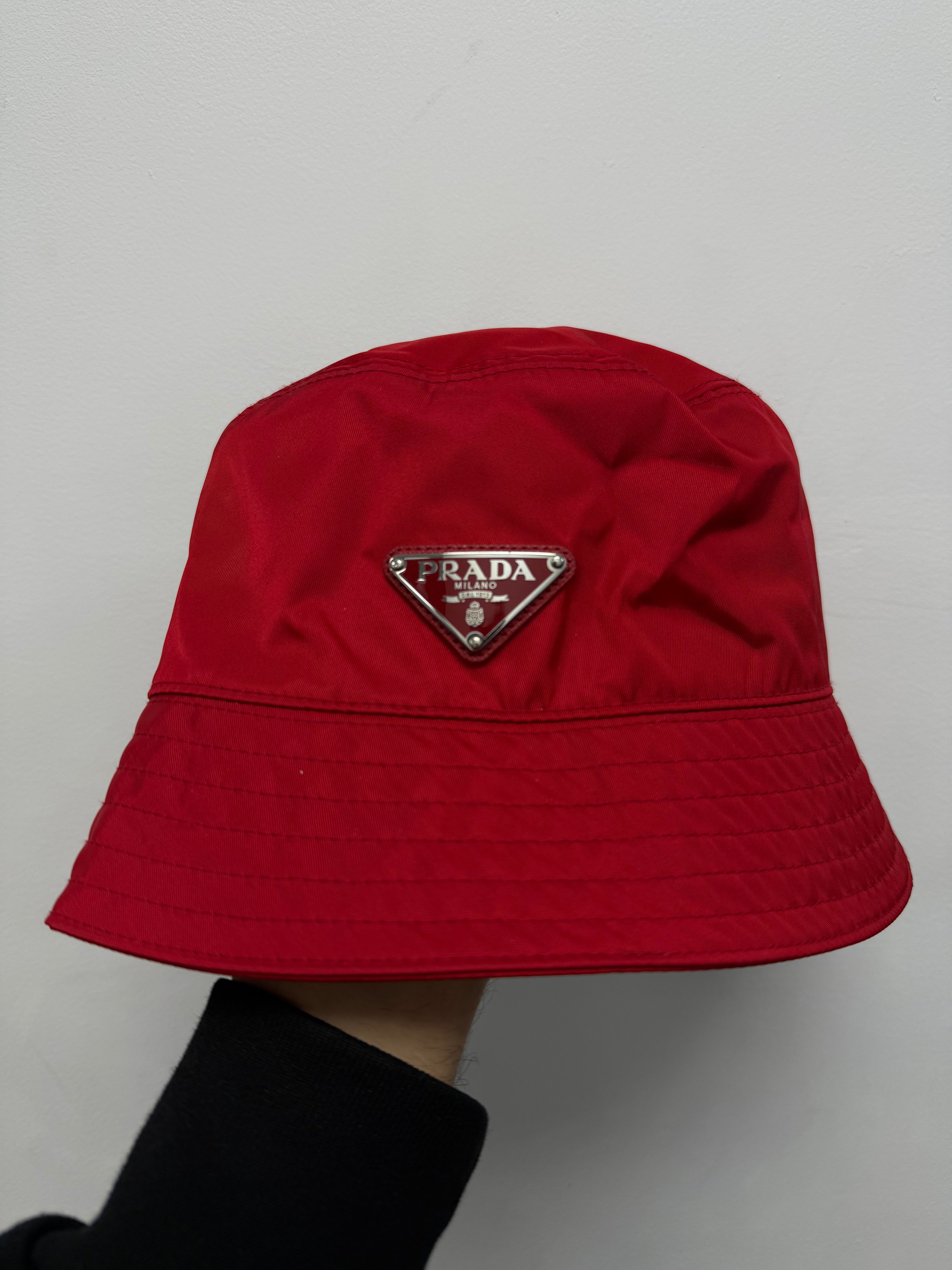Prada Red Triangle Logo Bucket