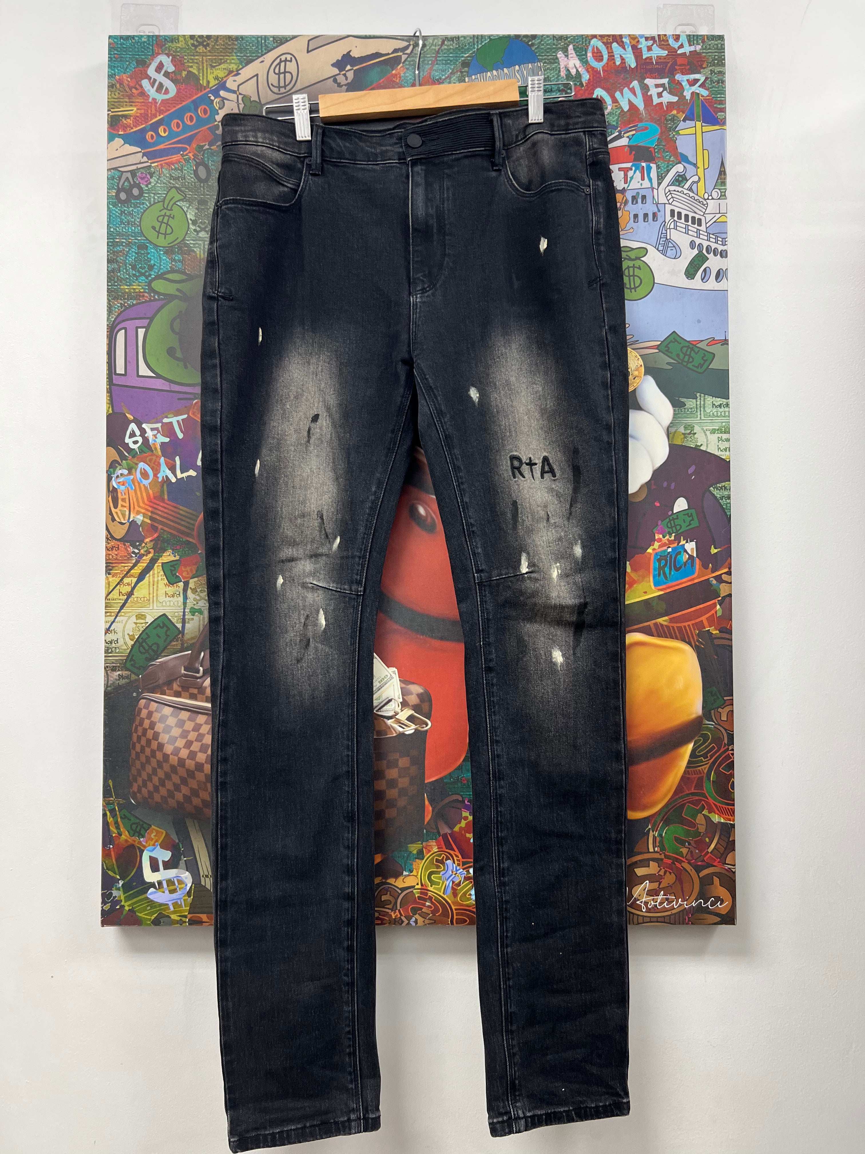 RTA Black Wash Cream Splatter Jeans