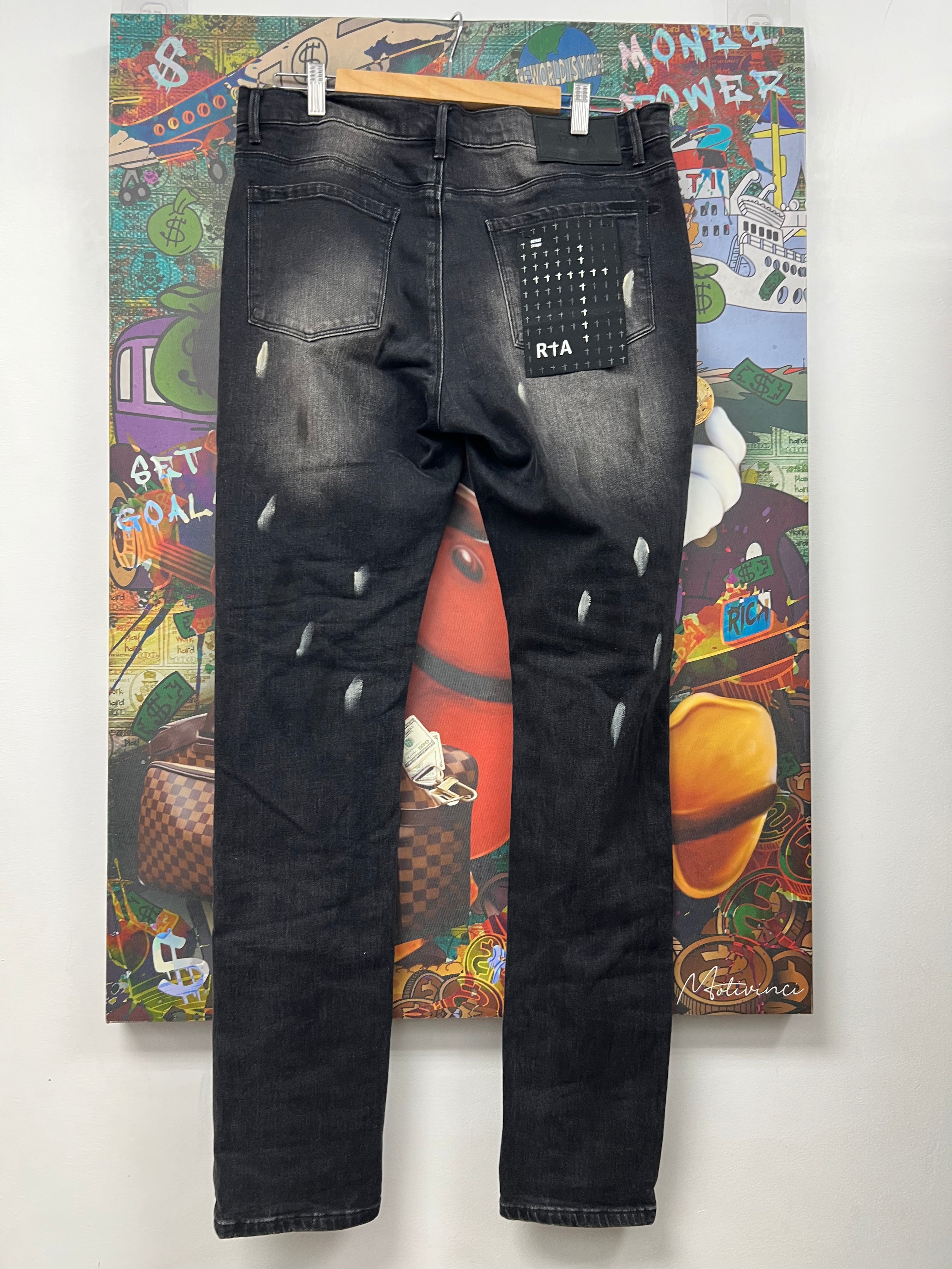 RTA Black Wash Cream Splatter Jeans