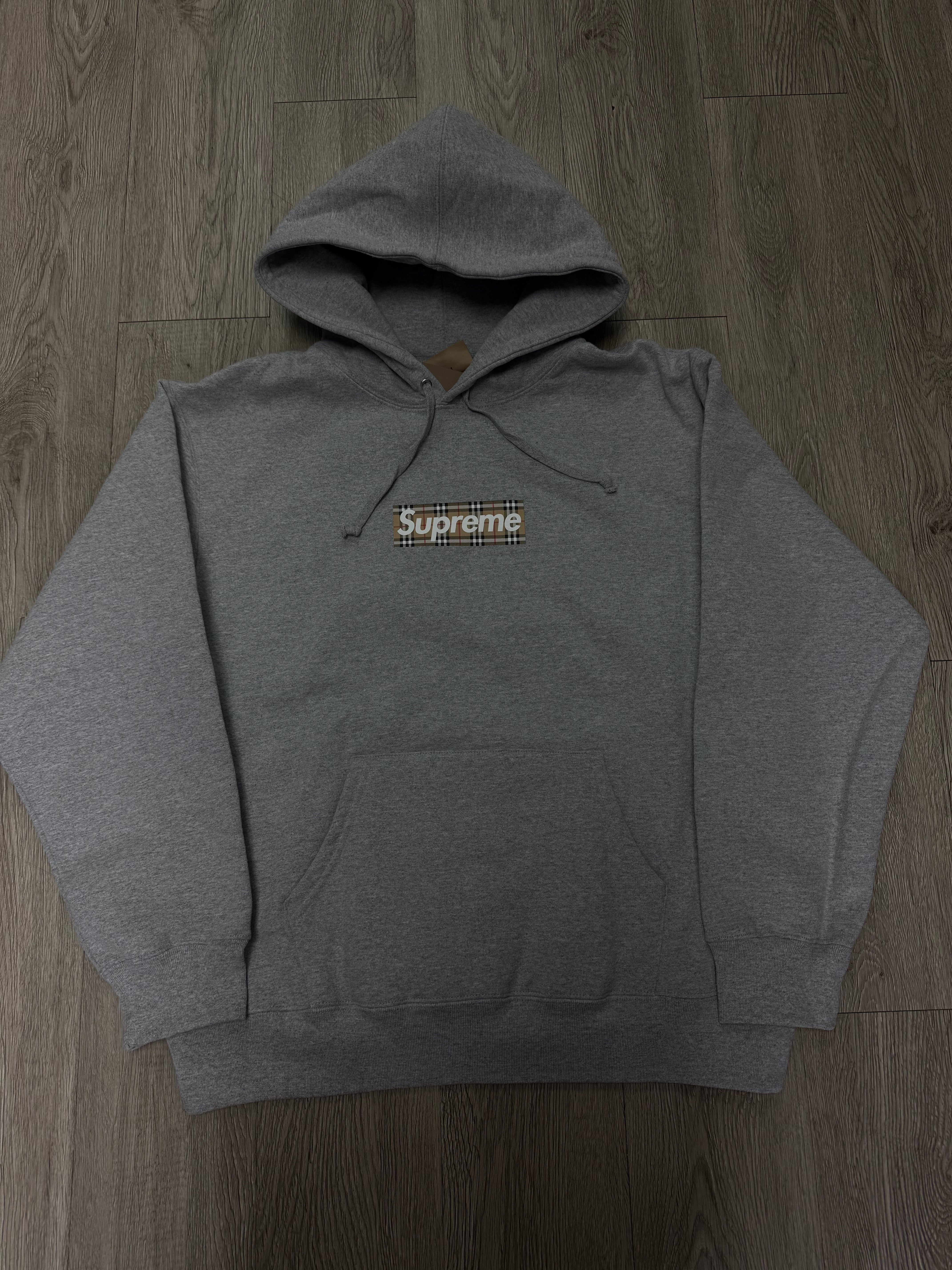 Supreme Grey Burberry Box Logo Hoodie