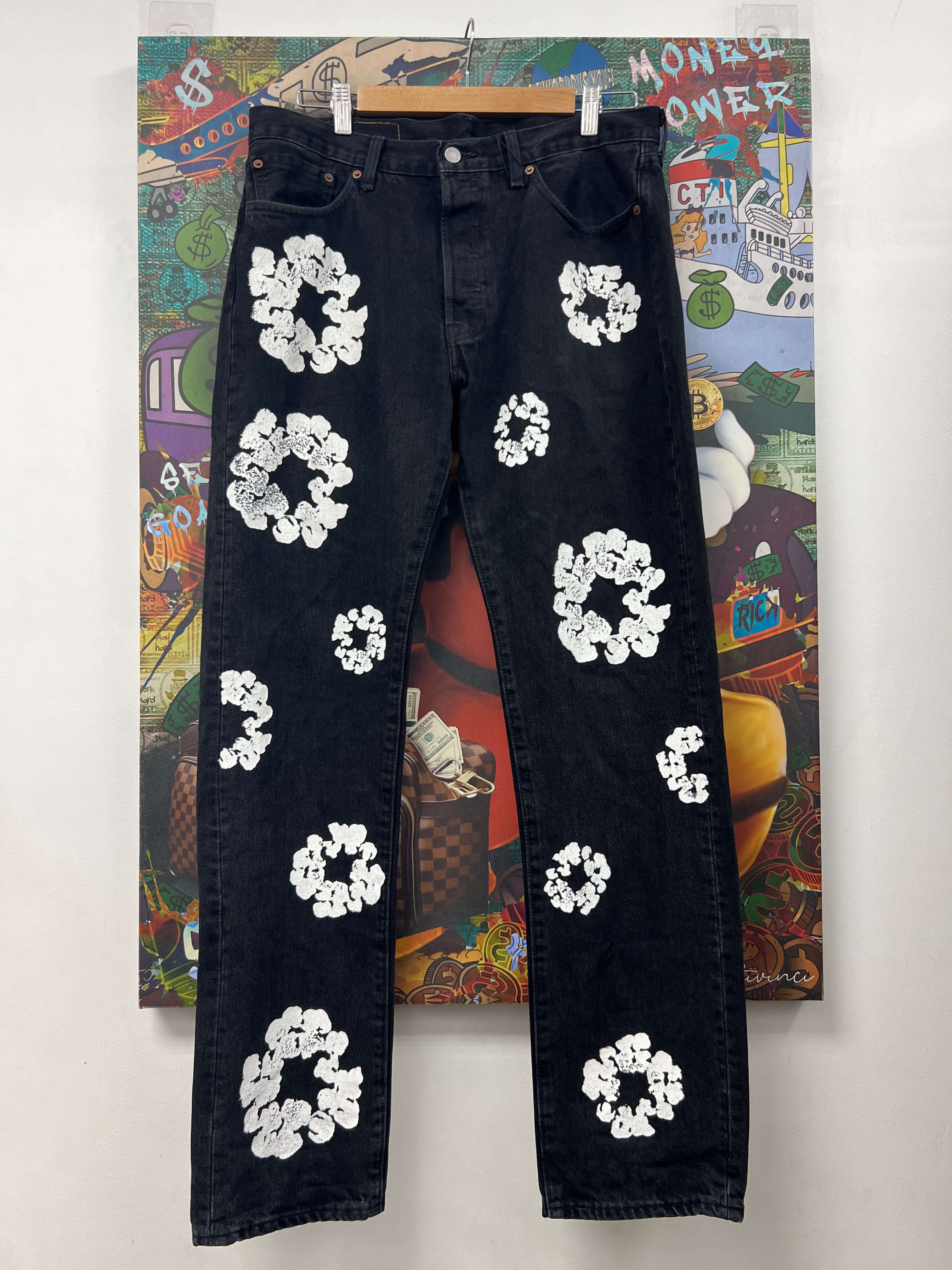Denim Tears Black White Wreath Jeans