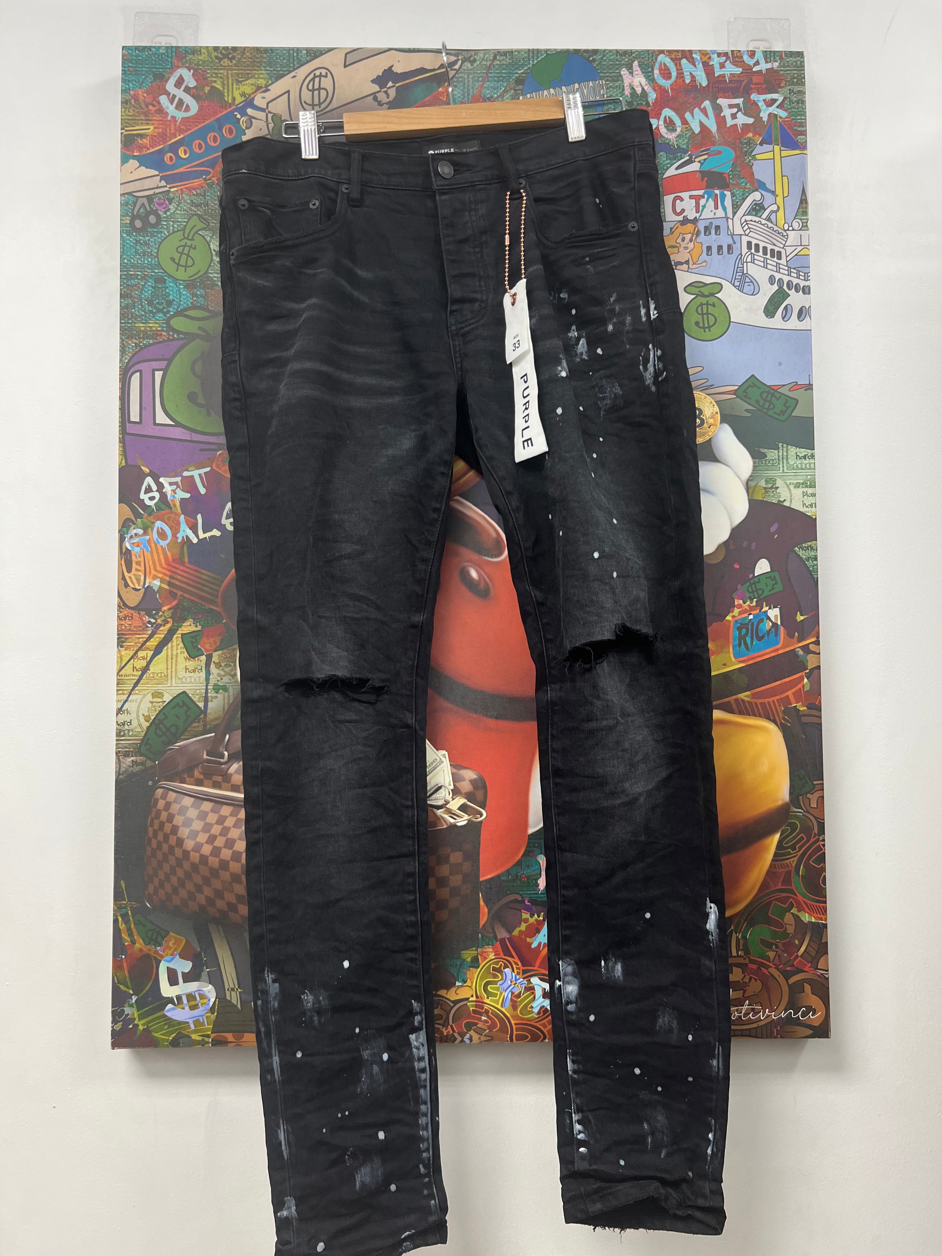 Purple Brand Black Wash White Splatter Jeans
