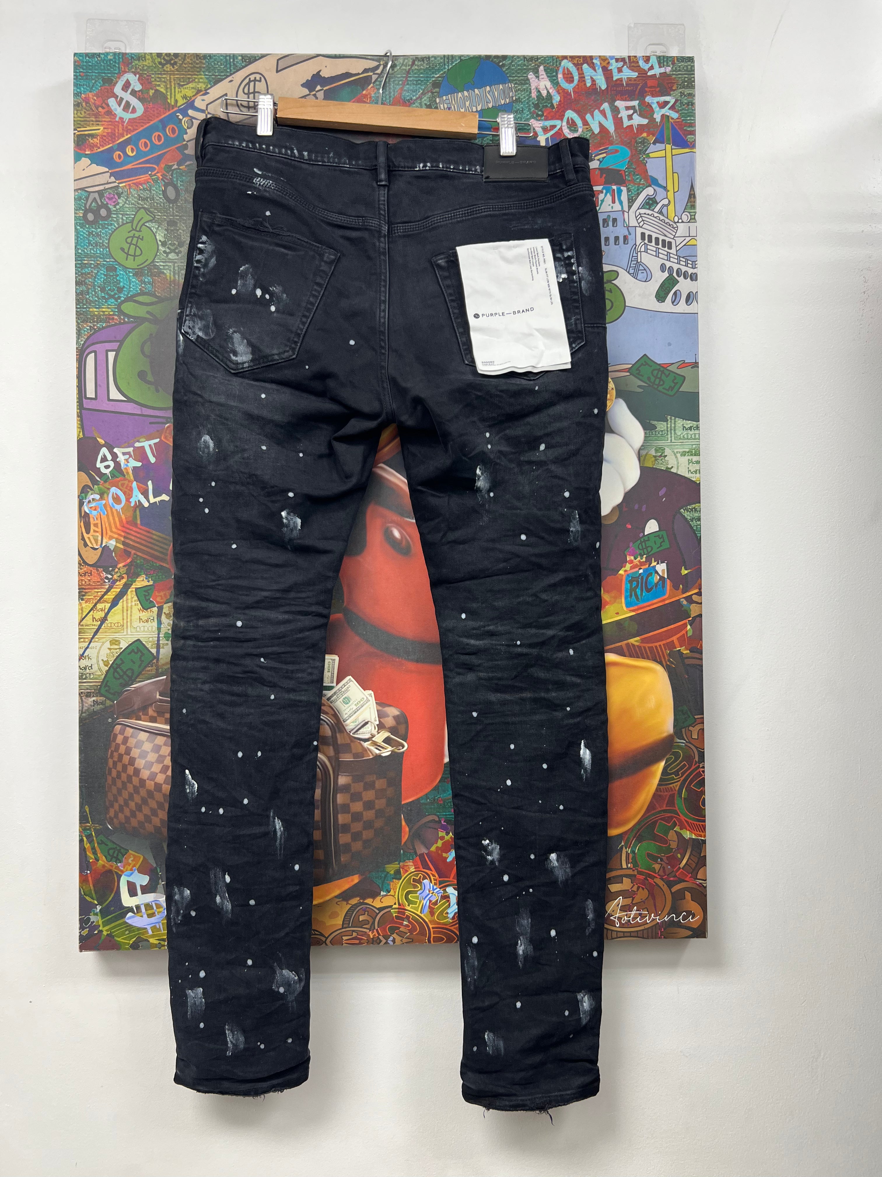 Purple Brand Black Wash White Splatter Jeans