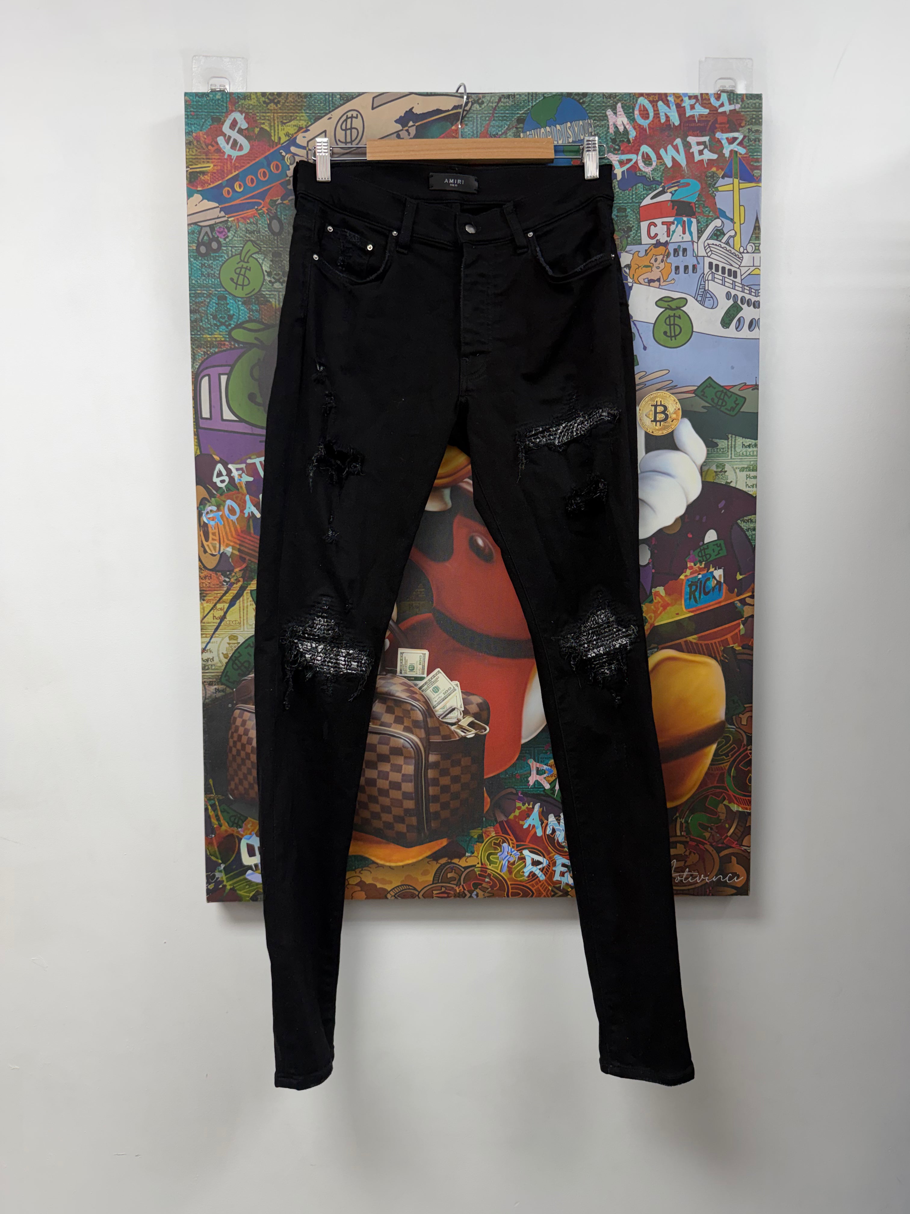 Amiri MX1 Black Paisley Patch Jeans