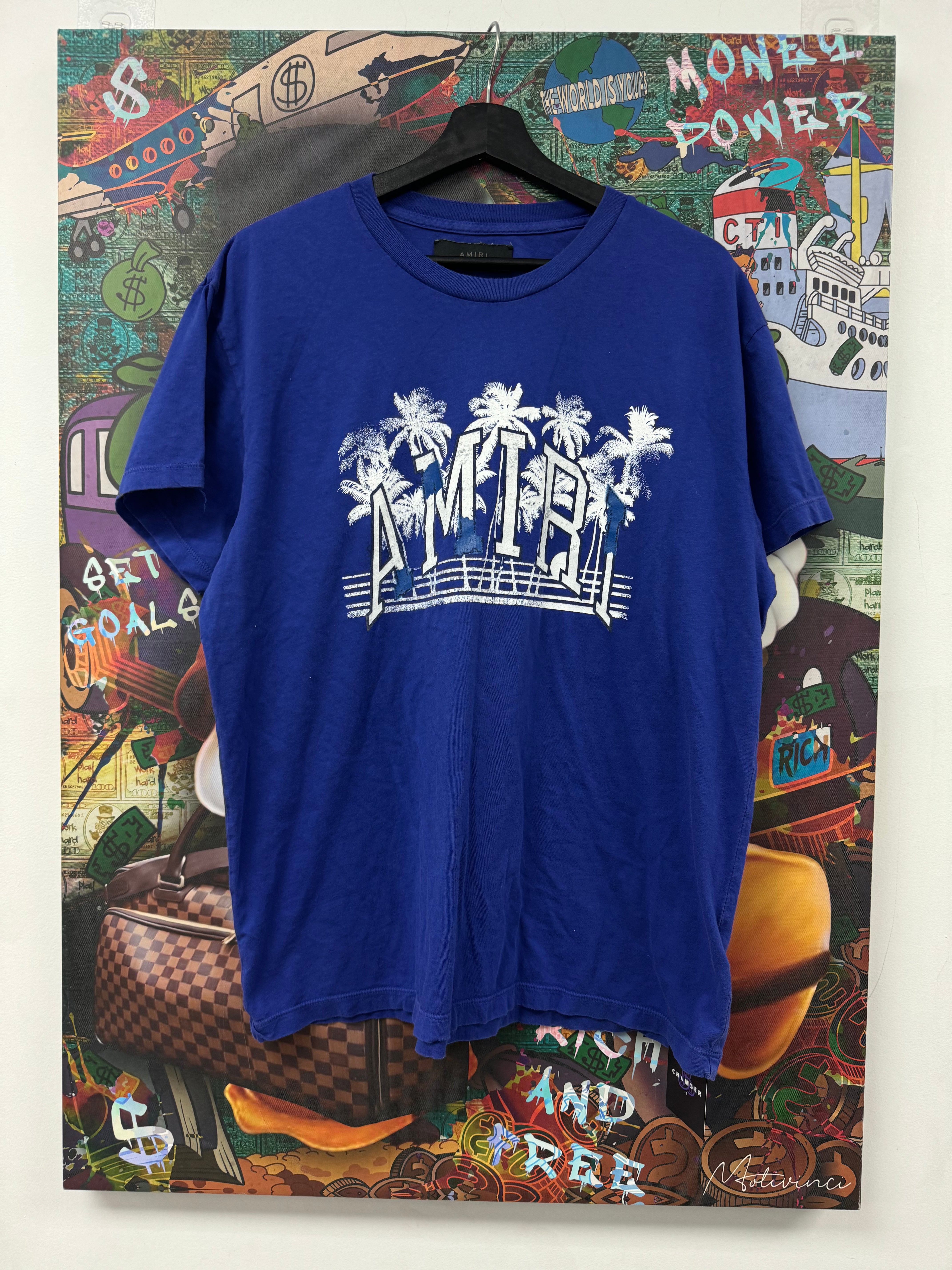 Amiri Palm Tree Tee Blue Used Medium