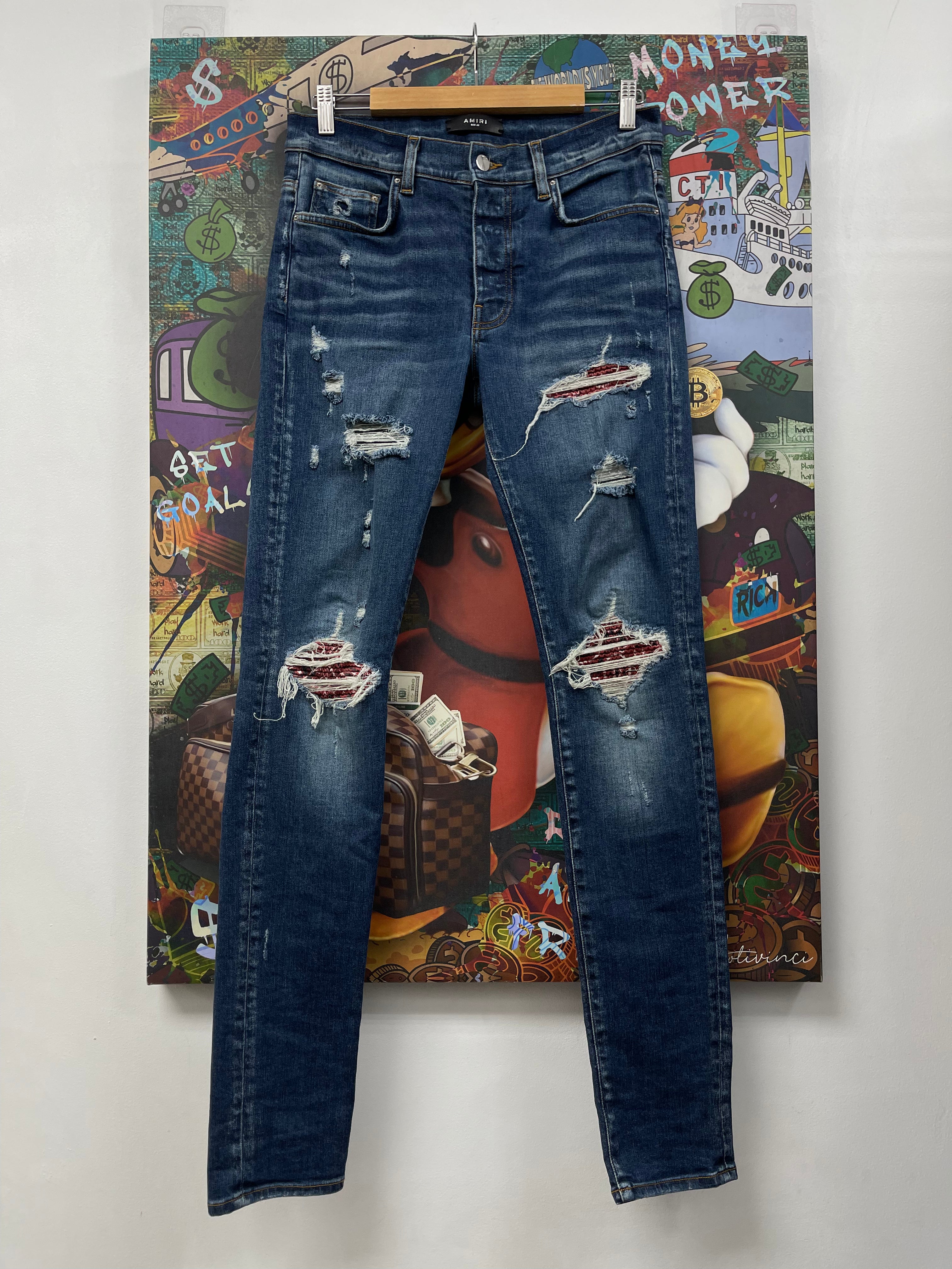 Amiri MX1 Deep Classic Red Paisley Patch Jeans