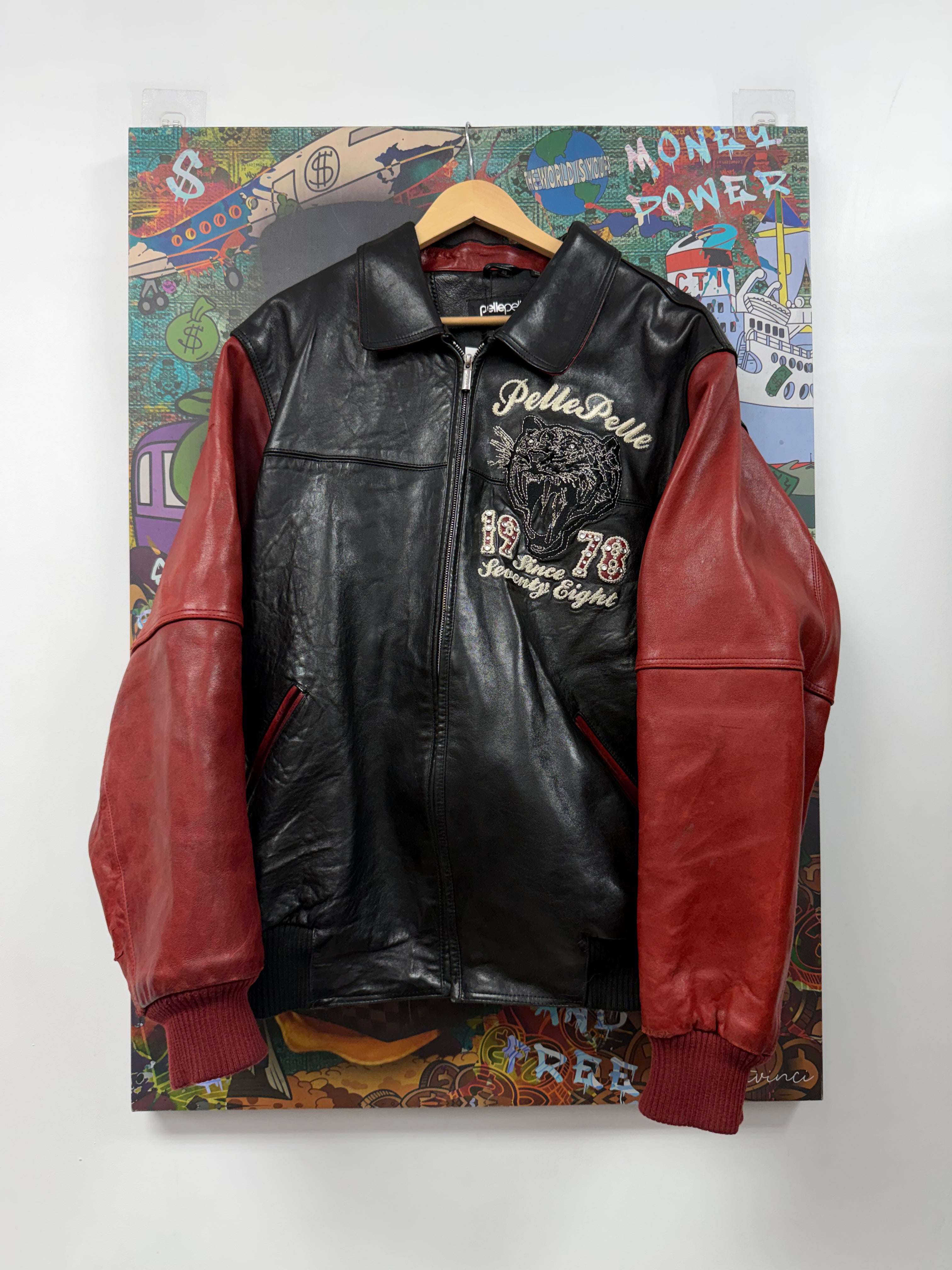Pelle Pelle Black Red Tiger Faux Fur (48) Varsity Jacket
