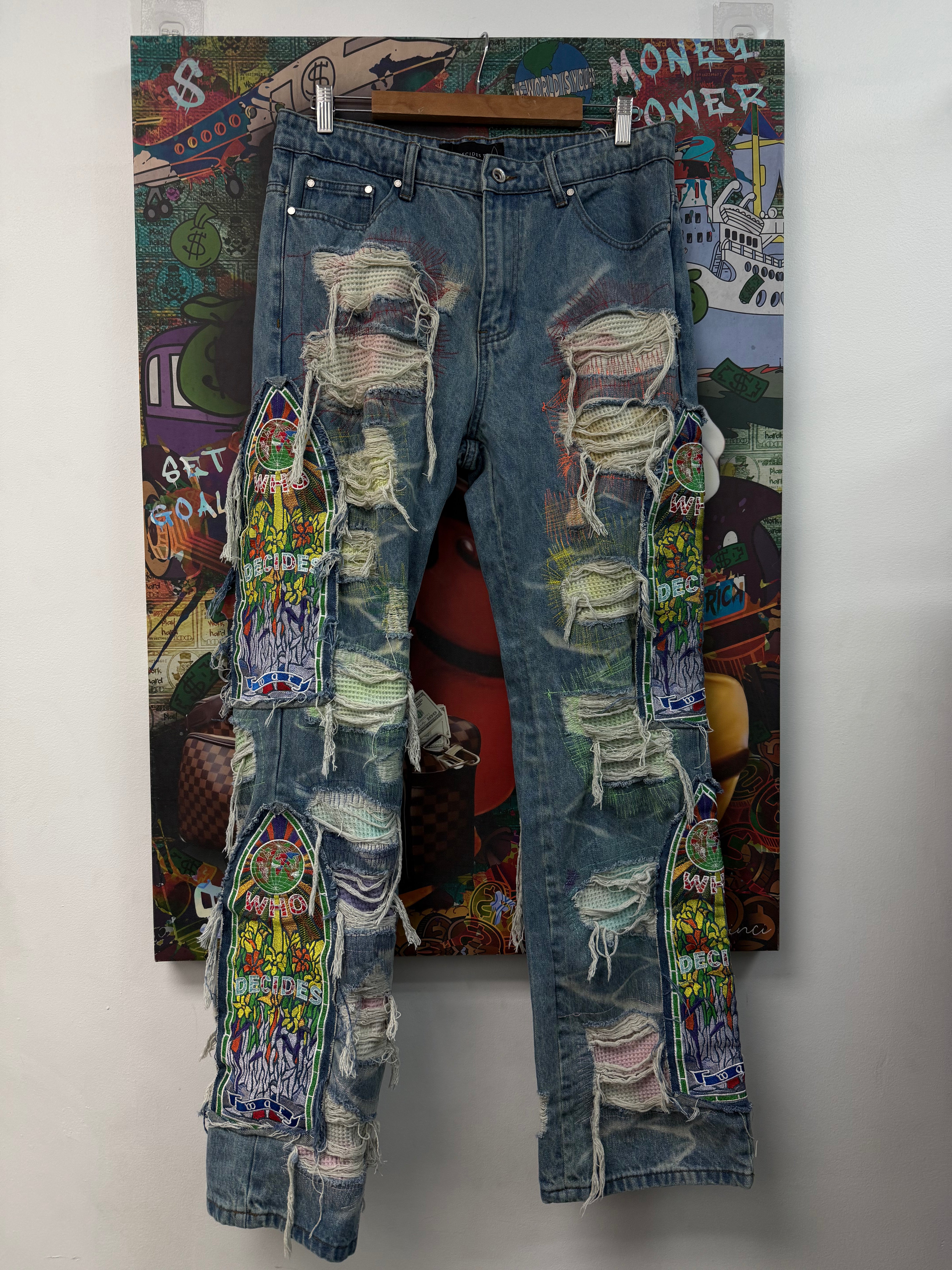 Who Decides War Light Wash Multi Stained Glass Jeans