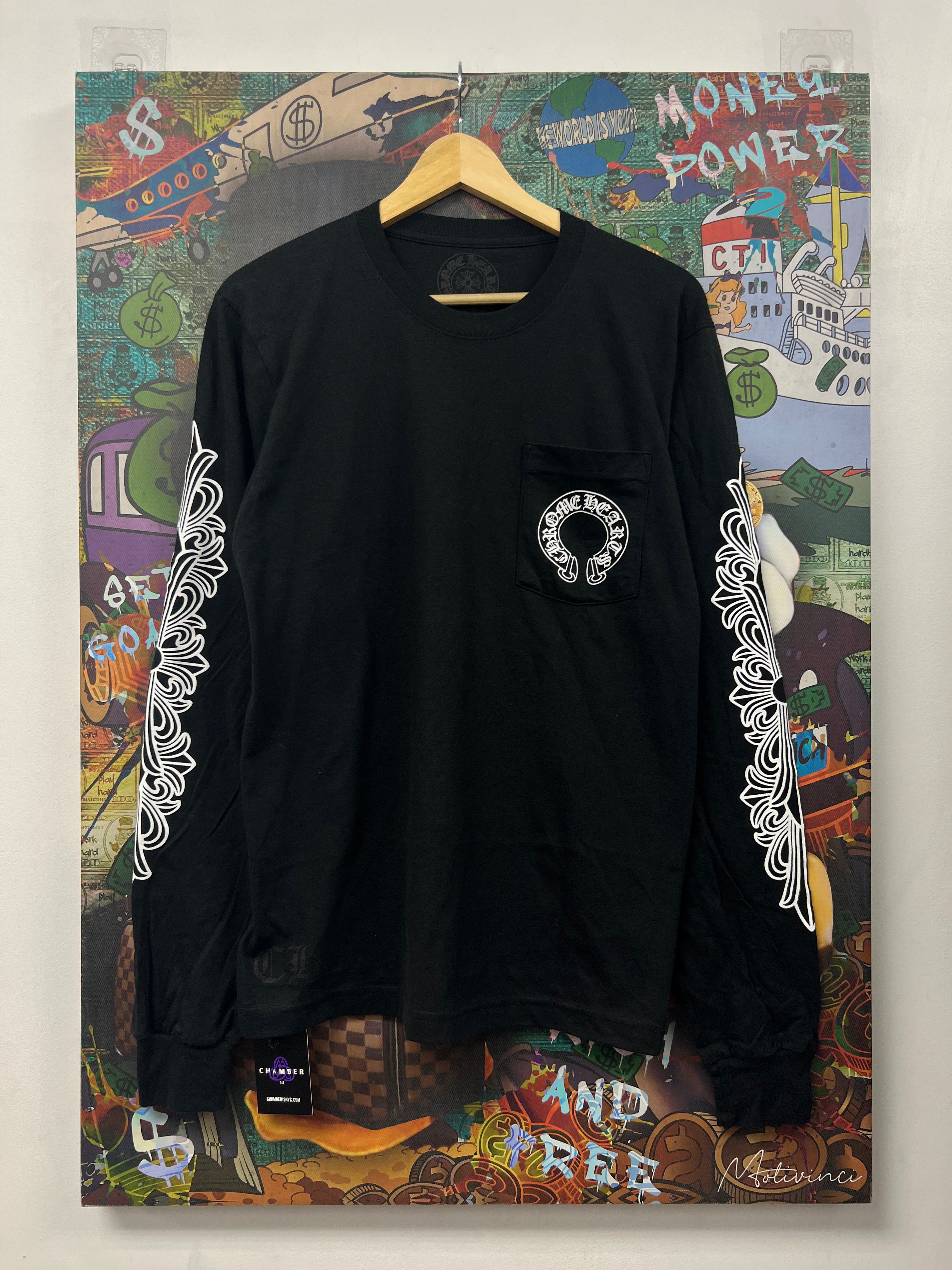 Chrome Hearts Black White Floral Horseshoe Long Sleeve